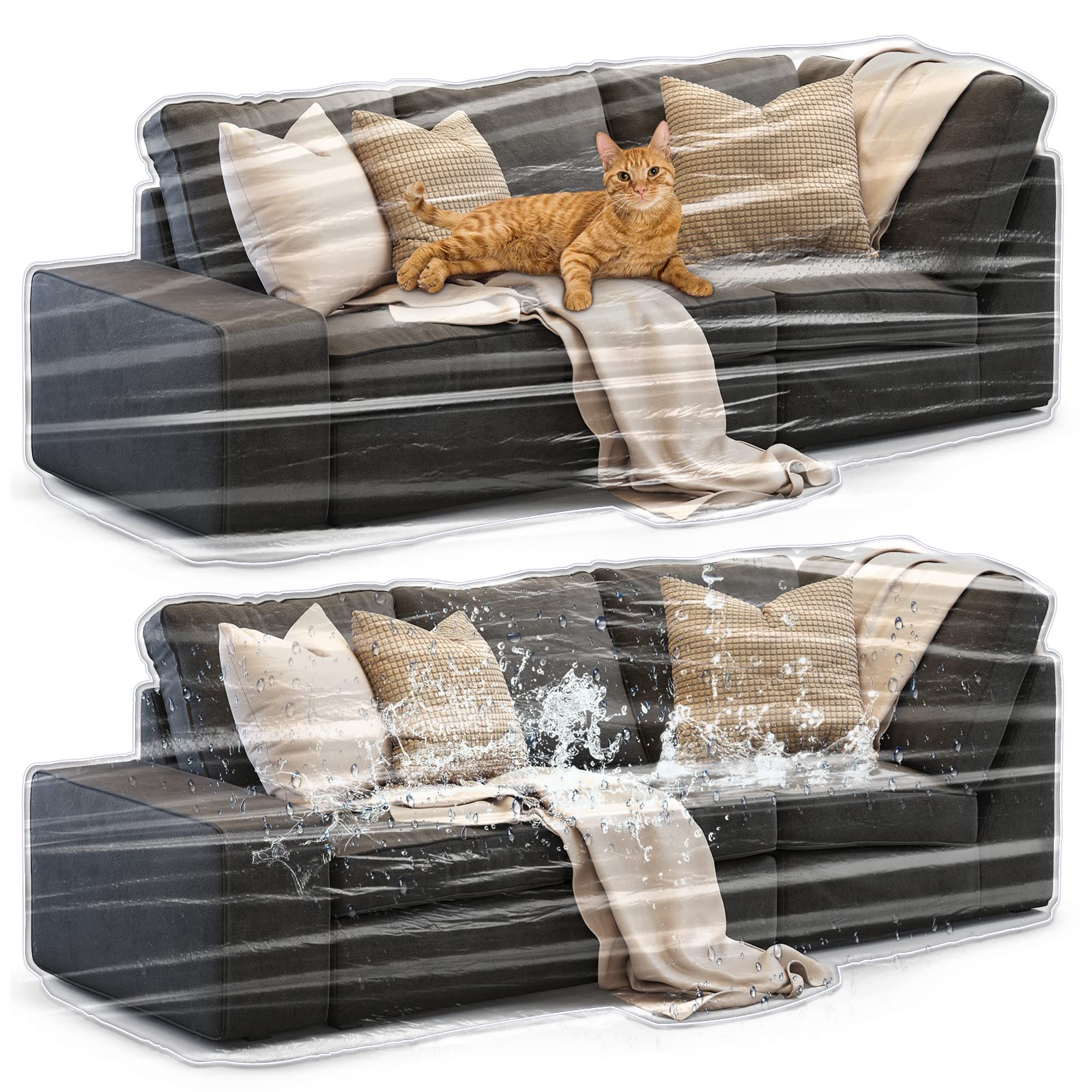 Photo 1 of 2 Pack Waterproof Couch Covers for Pets Scratch Resistant Dog Cat Scratch Sofa Cover Waterproof Couch Protector for Cats Heavy Duty Plastic Sofa Slipcovers for Storage and Moving