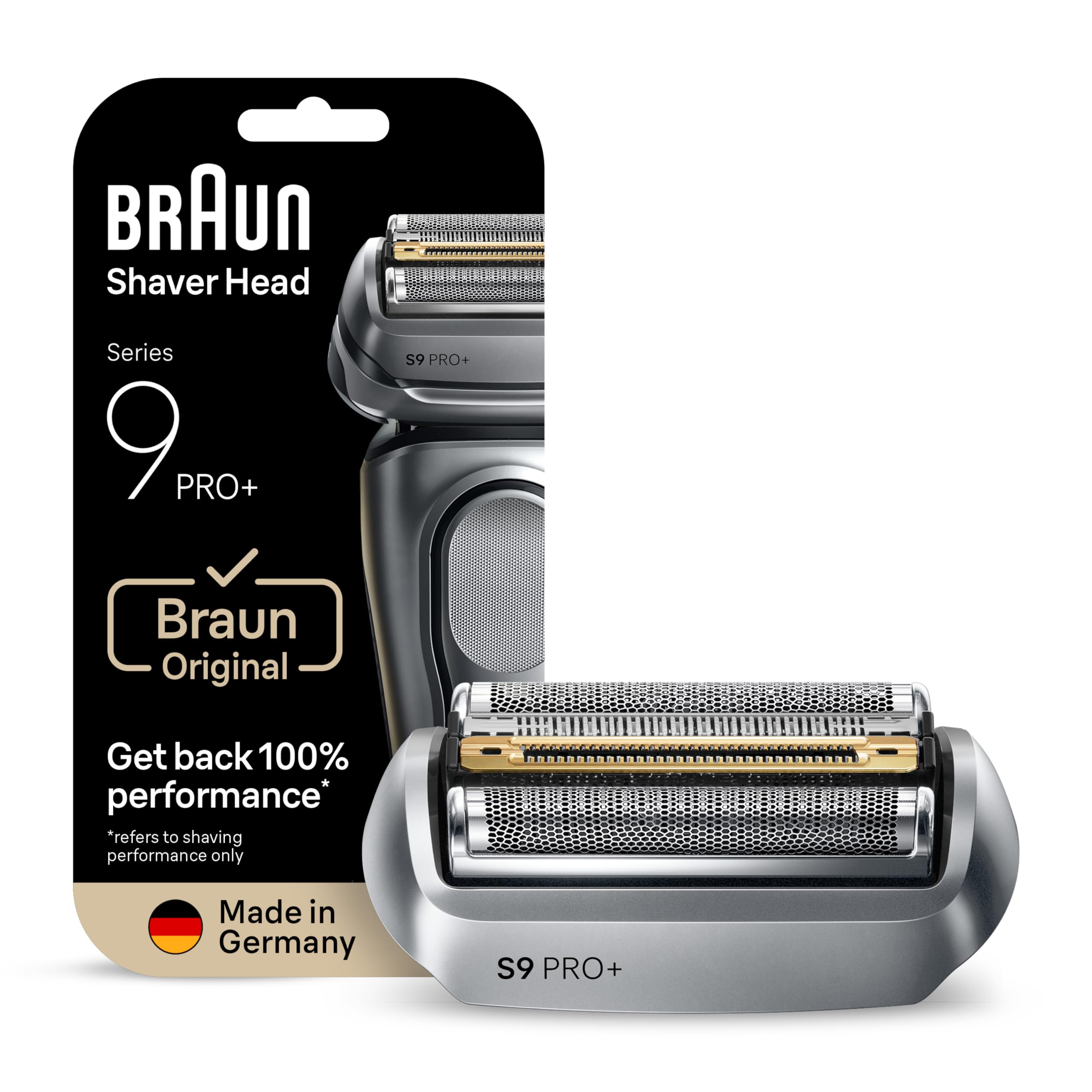 Braun Seria 9 PRO+ oryginalna wymienna głowica do golenia, 100% wydajności golenia, kompatybilna z golarkami serii 9, wyprodukowana w Niemczech, 96 m