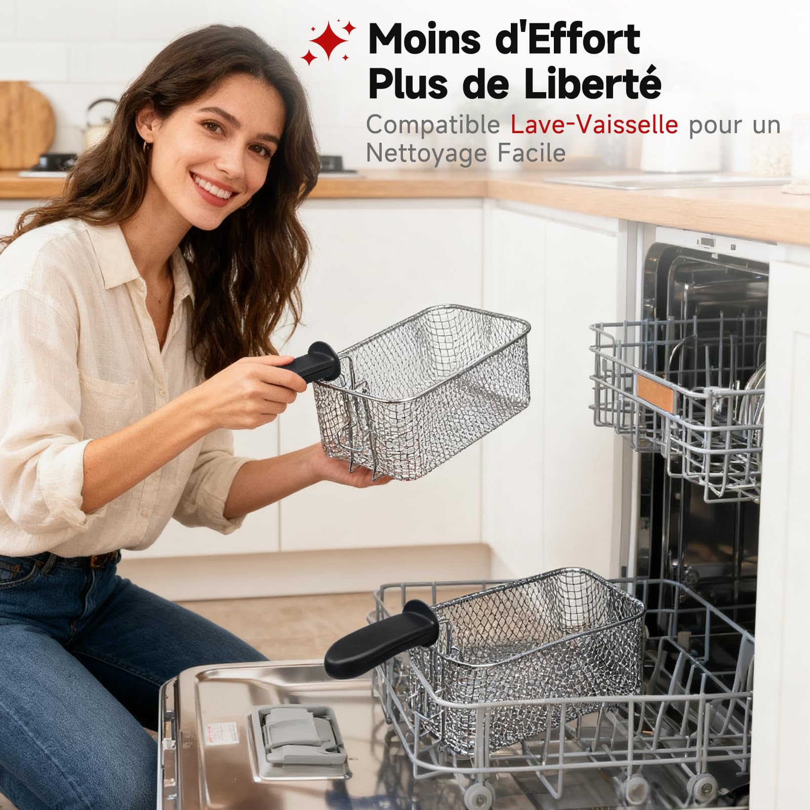 Aigostar Feast - Friteuse à double cuve indépendantes 0% BPA. 3600W, capacité totale 6L : 2 x 3L. 2 thermostats, 2 couvercles avec filtres et fenêtres et 2 paniers. Entièrement démontable.