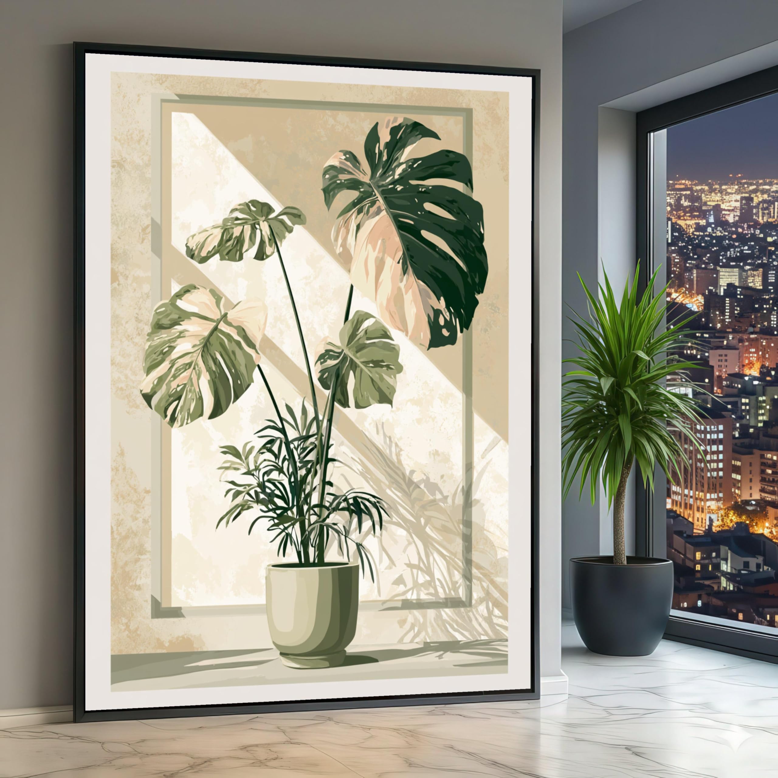 TONGYINLI Monstera Plant Pot Canvas Wall Art, Modern Botanical Posters Print, Natural Neutral Tones Canvas Painting Home Decor(80x120cm/Frameless)