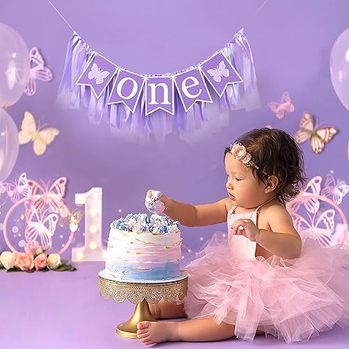 Miniatura 3 de Cartel de mariposa para silla alta  Decoración de mariposa para el primer y primer cumpleaños, tutú de silla alta de mariposa para primer