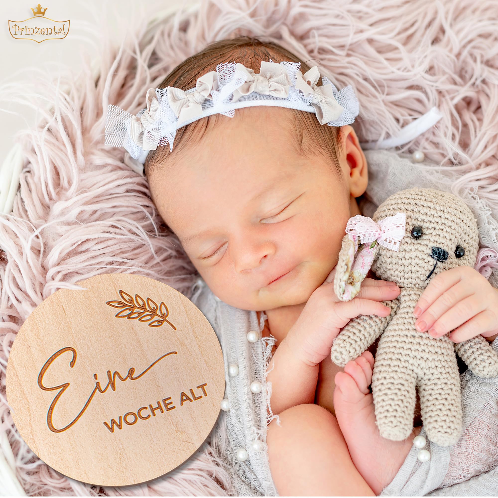 Meilensteinkarten Baby aus Holz | 40 Meilensteine auf edlen Holzscheiben | Mit Blanko Karte und Stoffbeutel | Geschenk zur Schwangerschaft | Zeitloses Design & Premium Qualität