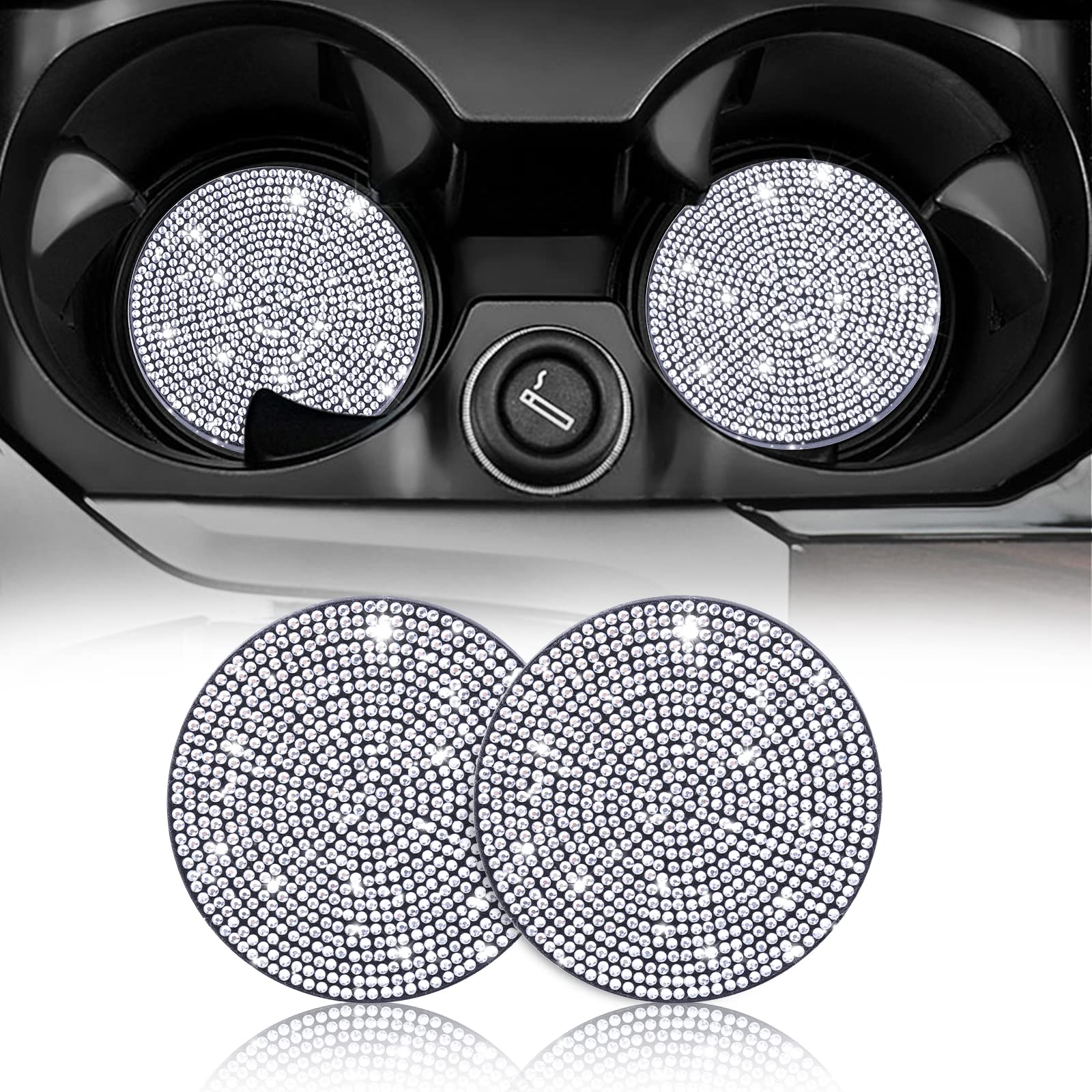 Bling Sottobicchieri Auto Con Strass Cristallo – 2 Pezzi Antiscivolo Diametro 7 Cm, Accessori Interni Lusso Per Donna