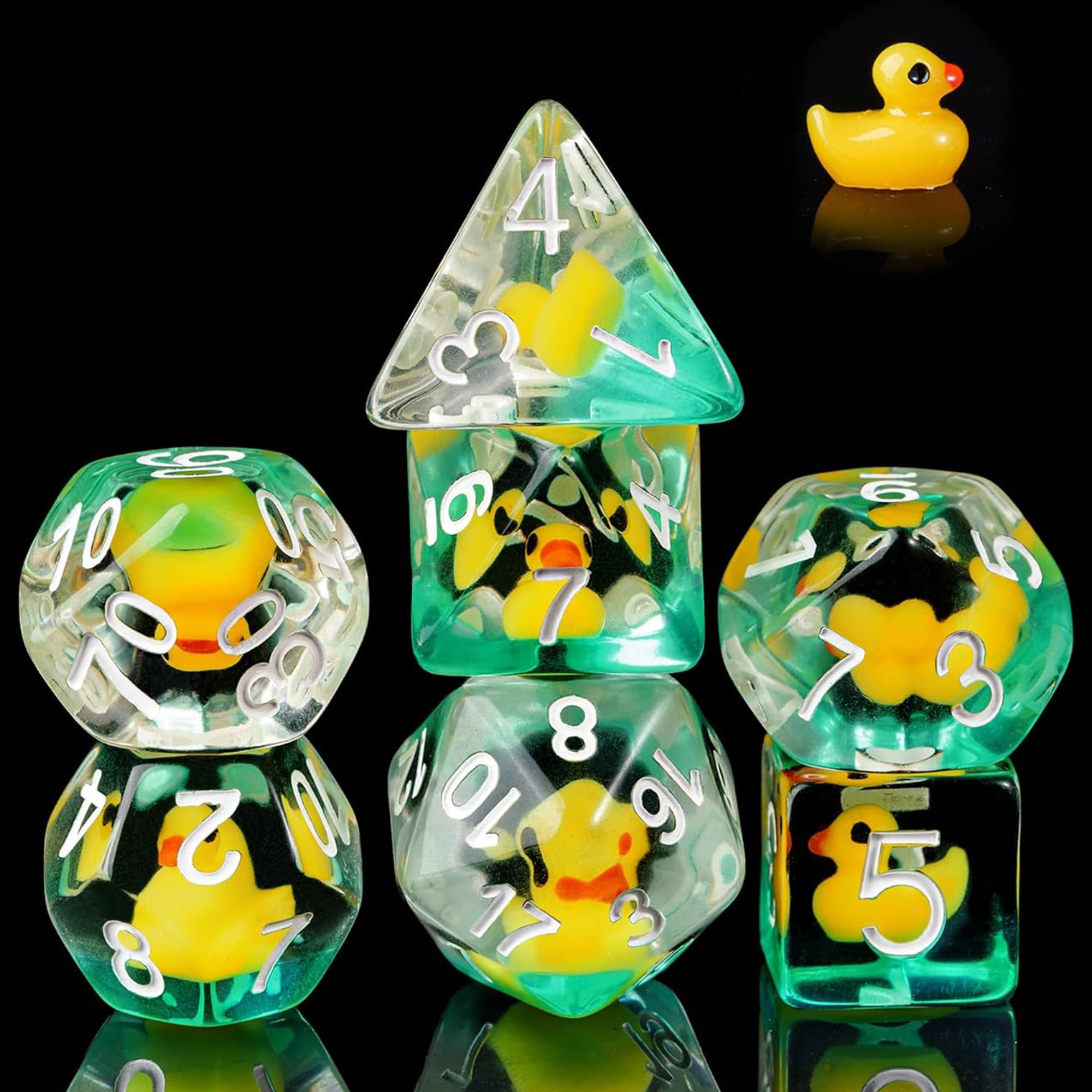 cusdie 7-Die DND Dice, Polyhedral Dice Set Filled with Animal, for Role Playing Game Dungeons and Dragons D&D Dice (Yellow Duck)