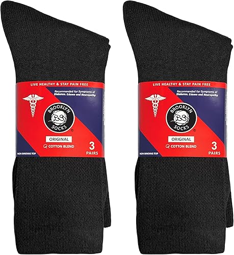 Vista 5 de 6 pares de calcetines de algodón para diabéticos no vinculantes para neuropatía (negro, se adapta a zapatos de hombre talla 12-14.5)