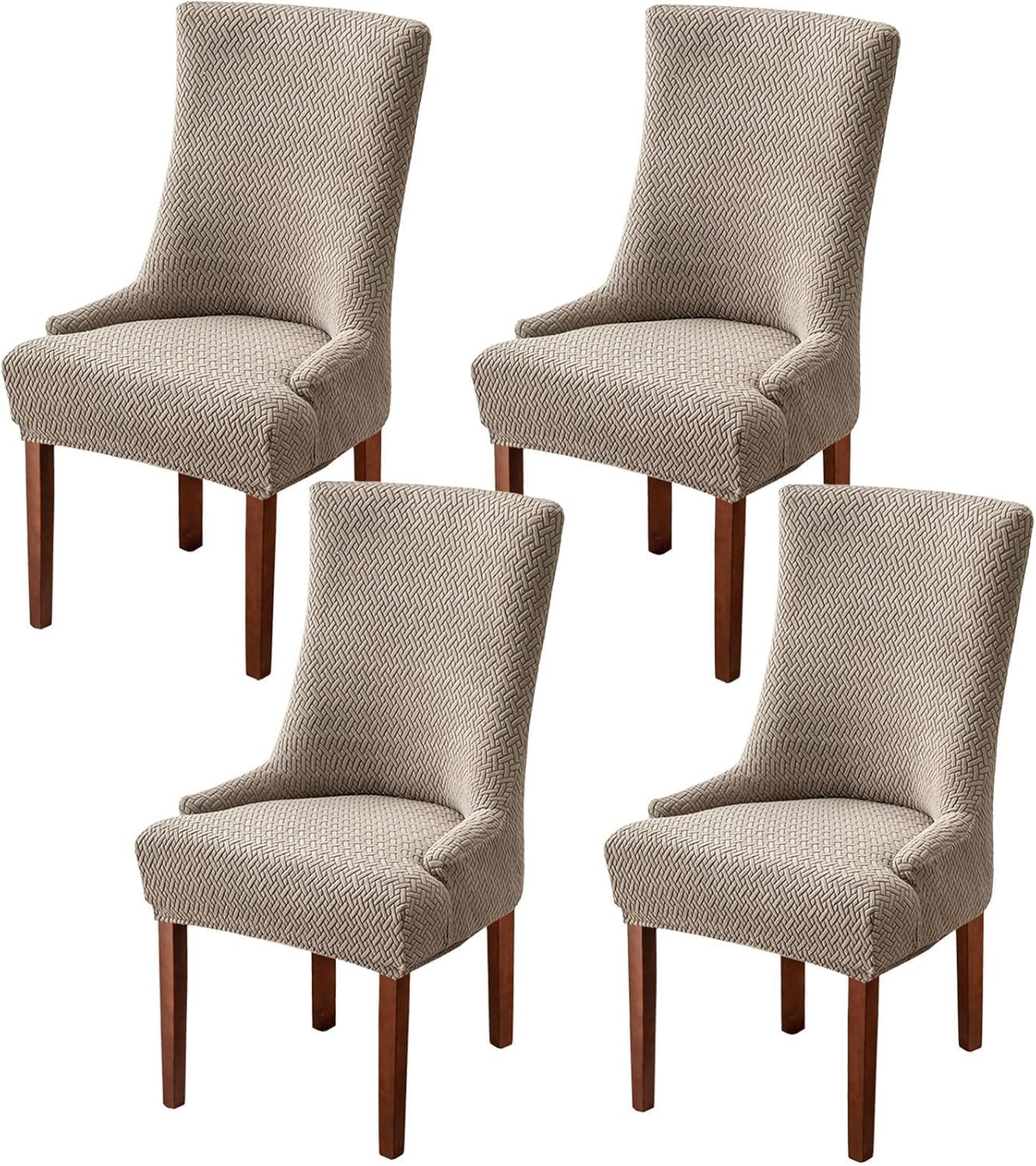 HACLEN Wingback Side Chair Slipcovers Set of 2 4 6, Stretch Wingback Armchair Cover Washable Non Slip Dining Chair Covers for Banquet Party (Khaki,Set of 4)