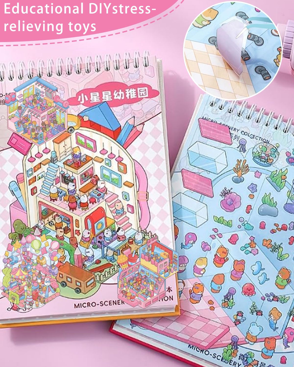 Ensemble de 10 pièces Stickers Scene Autocollant 3D de Scène, Sticker Scene Miniature avec Pincette, House Aménagement paysager Miniature Autocollants pour Adultes, Enfants