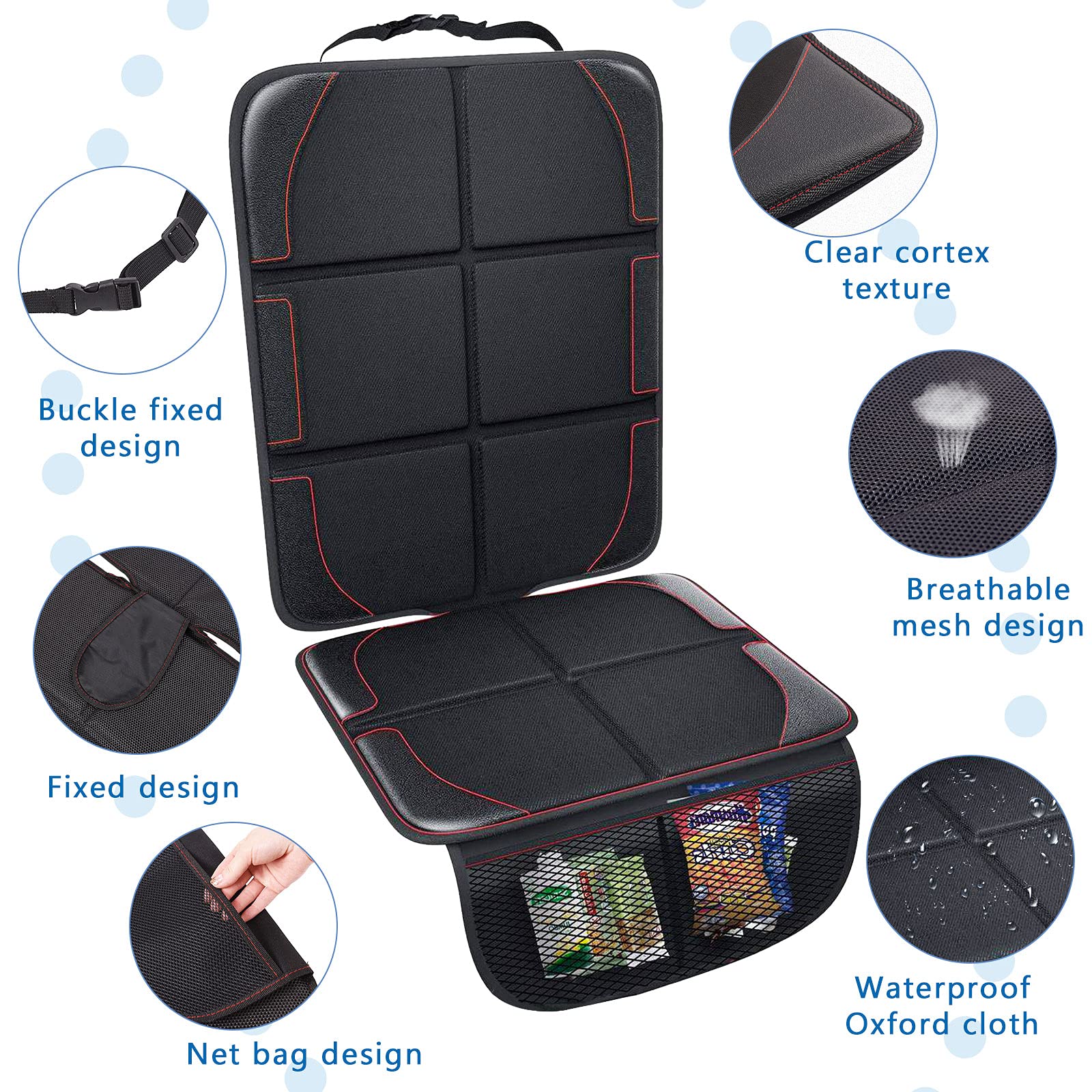 Frasheng 2Piezas Protector Asiento Coche,Protectores de Asiento para Coche Impermeable,Protector Seguro para Asiento Infantil,Protector Coches Asientos,Tamaño Universal con Organizador Bolsillos,Negro
