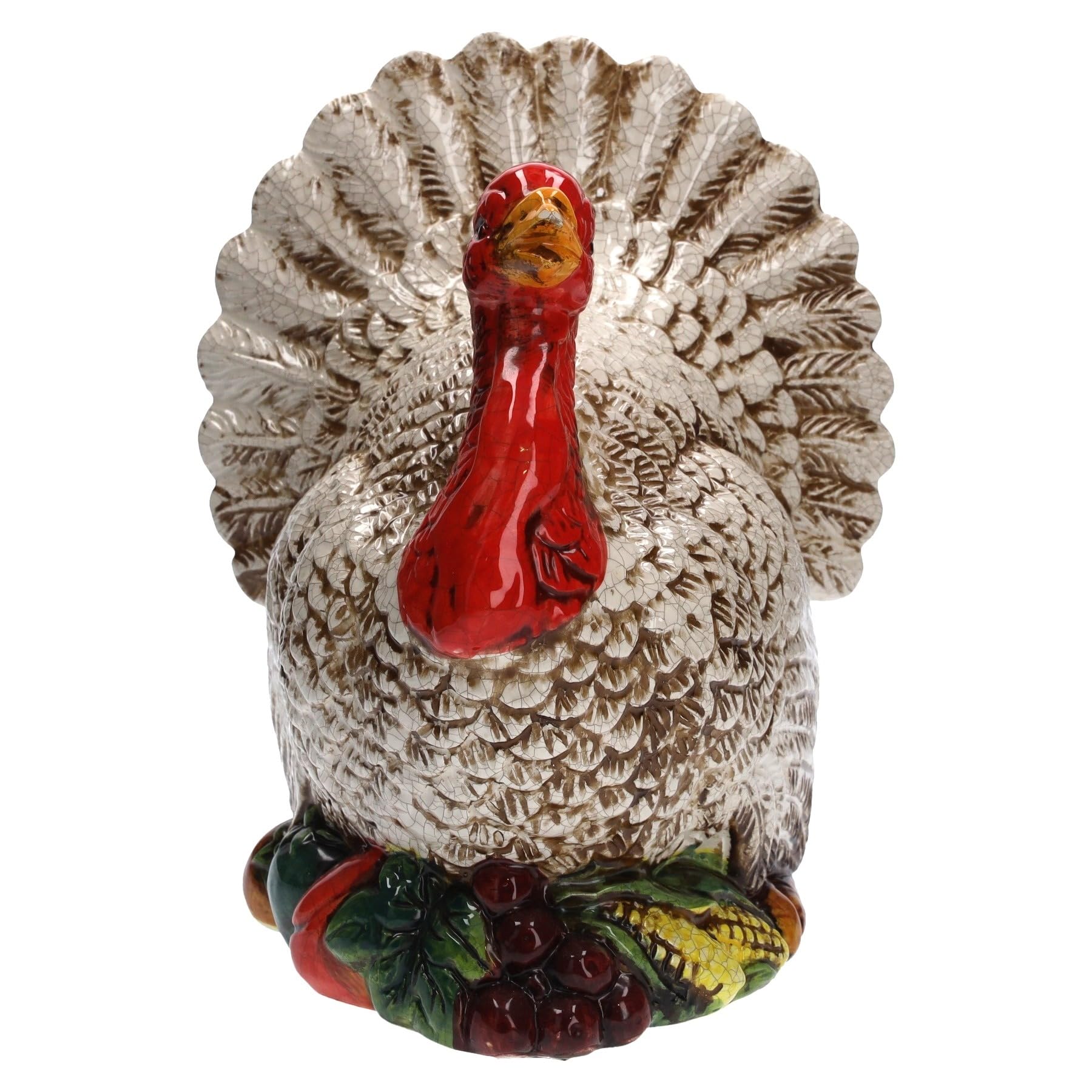 Keyhomestore- Statua di Tacchino Decorativo, realizzato in Ceramica Colorata, Rosso e Bianco, ideale come Decorazione per la Casa. Altezza cm 20x25