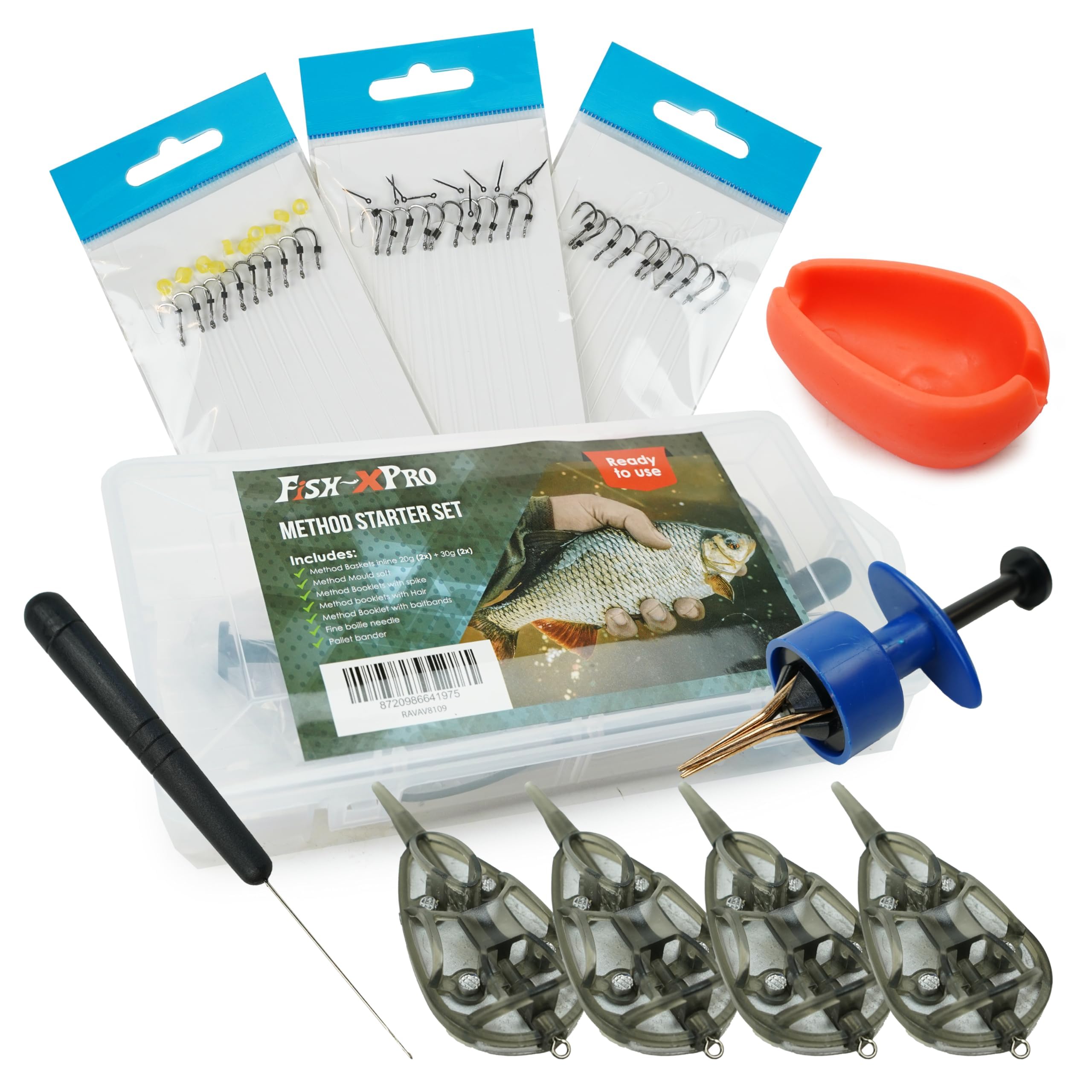 FishXpro Method Starter Set - Kit complet de poisson méthode - Layers - Paniers de méthode - Démarreur à granulés - Aiguille à bouillettes