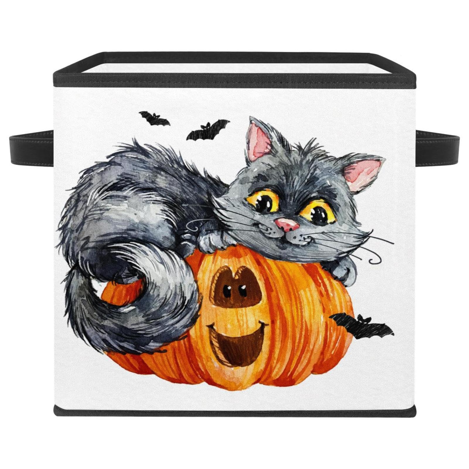 Organiseur en tissu pliable pour placard et chambre d'enfant au motif chat citrouille