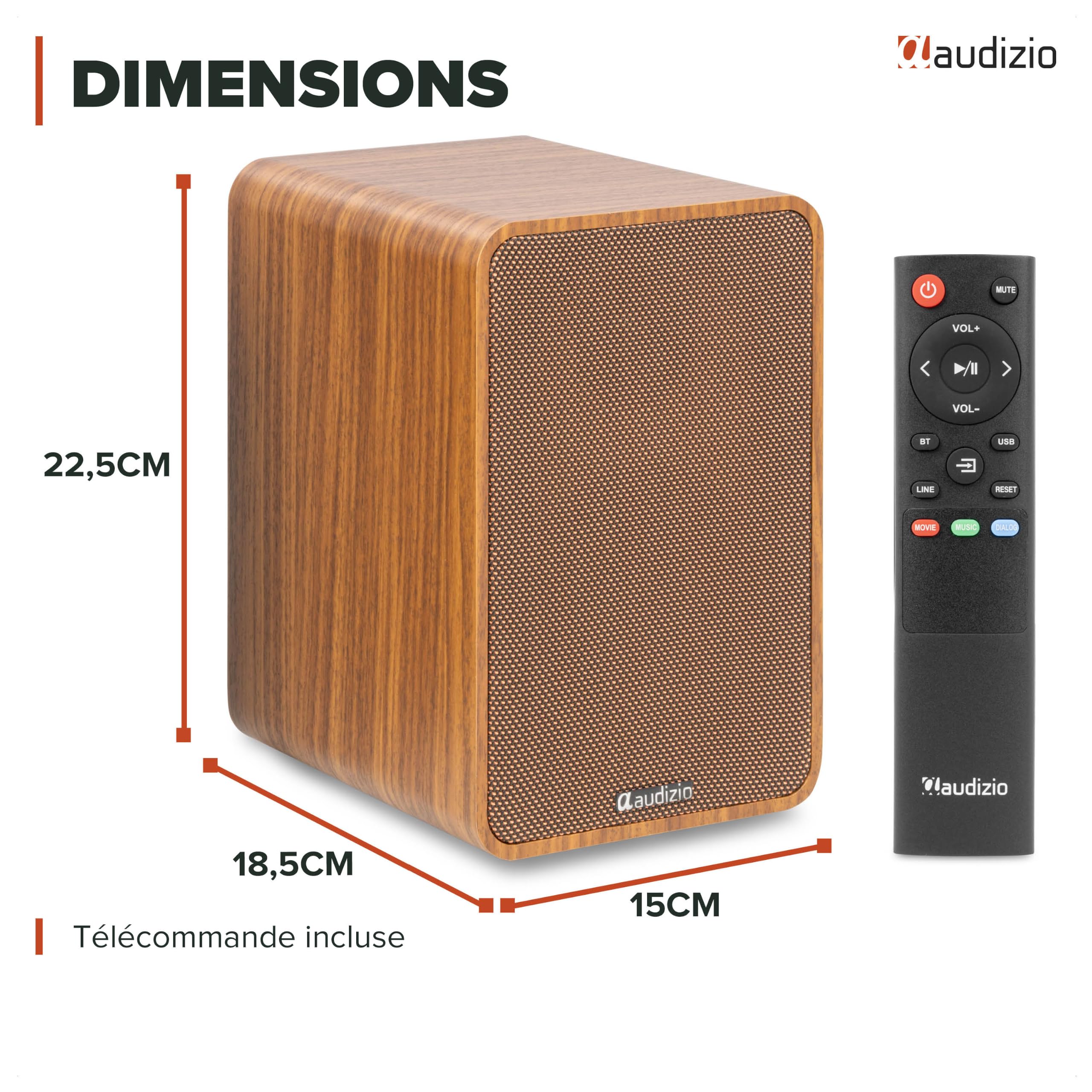 Audizio KS10 Enceintes Hi-FI Actives HDMI Arc BT 5.3 Noyer