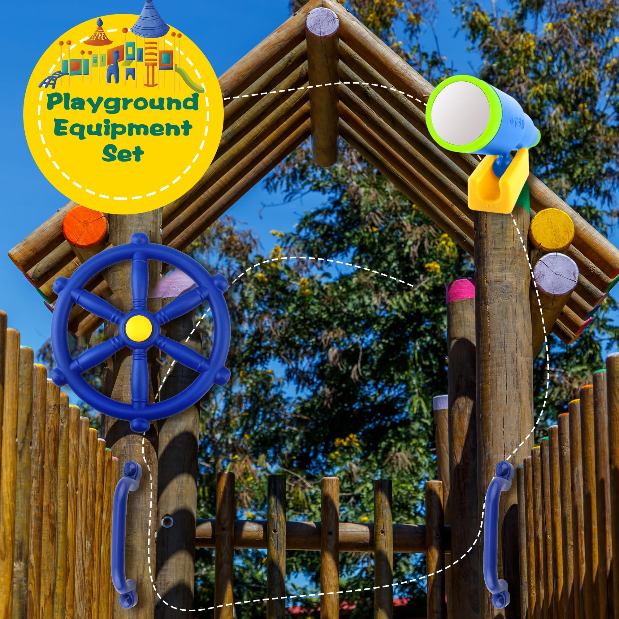 Juego de 4 piezas de accesorios para patio de recreo para niños, juego para exteriores, columpios de plástico para volante, telescopio, asas de seguridad, juguete para jardín, patio trasero, 4