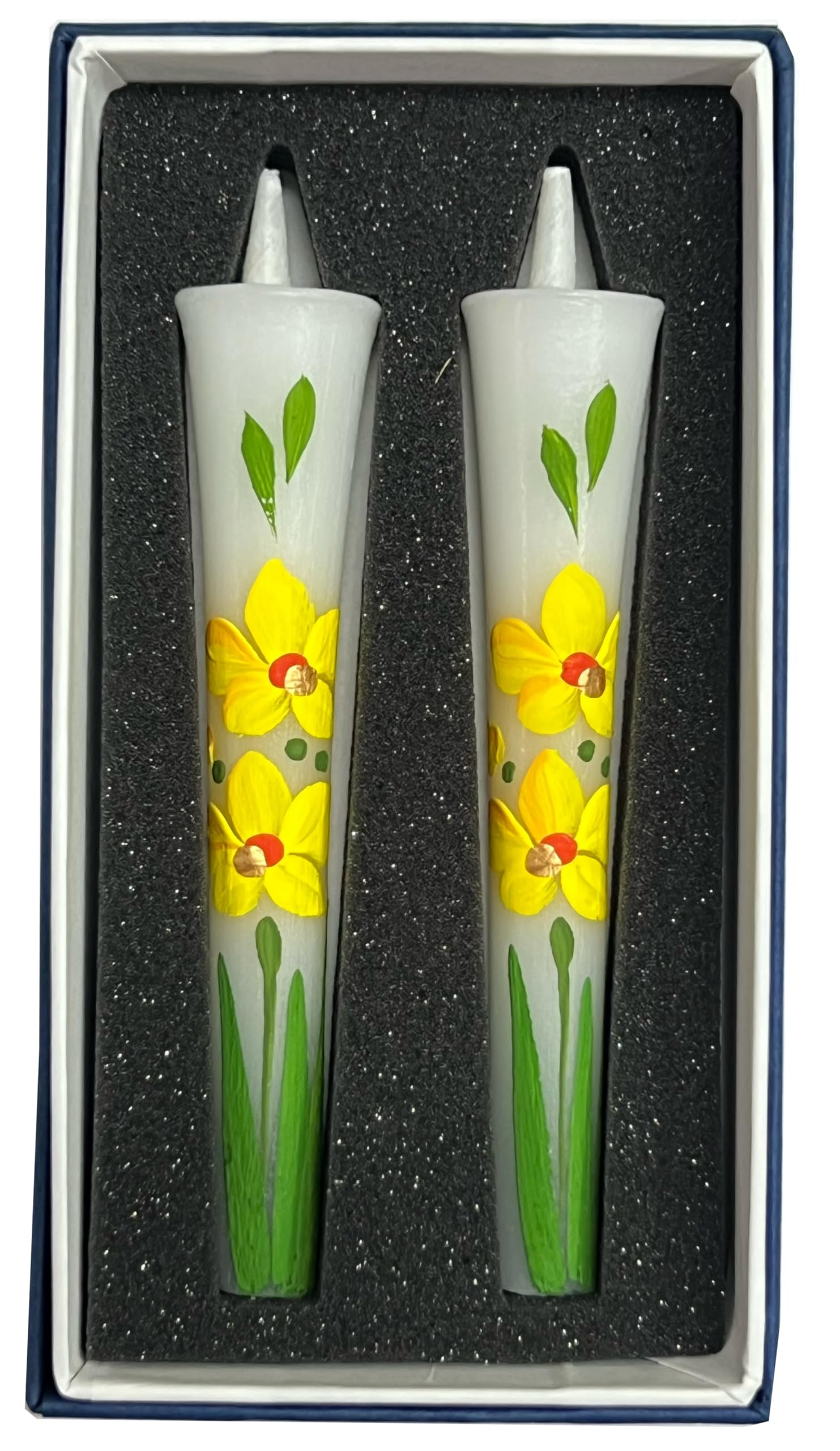 Japanese Daffodil Flower Candle Hand Painted Awaji Baikundo 3.9in Set of 2