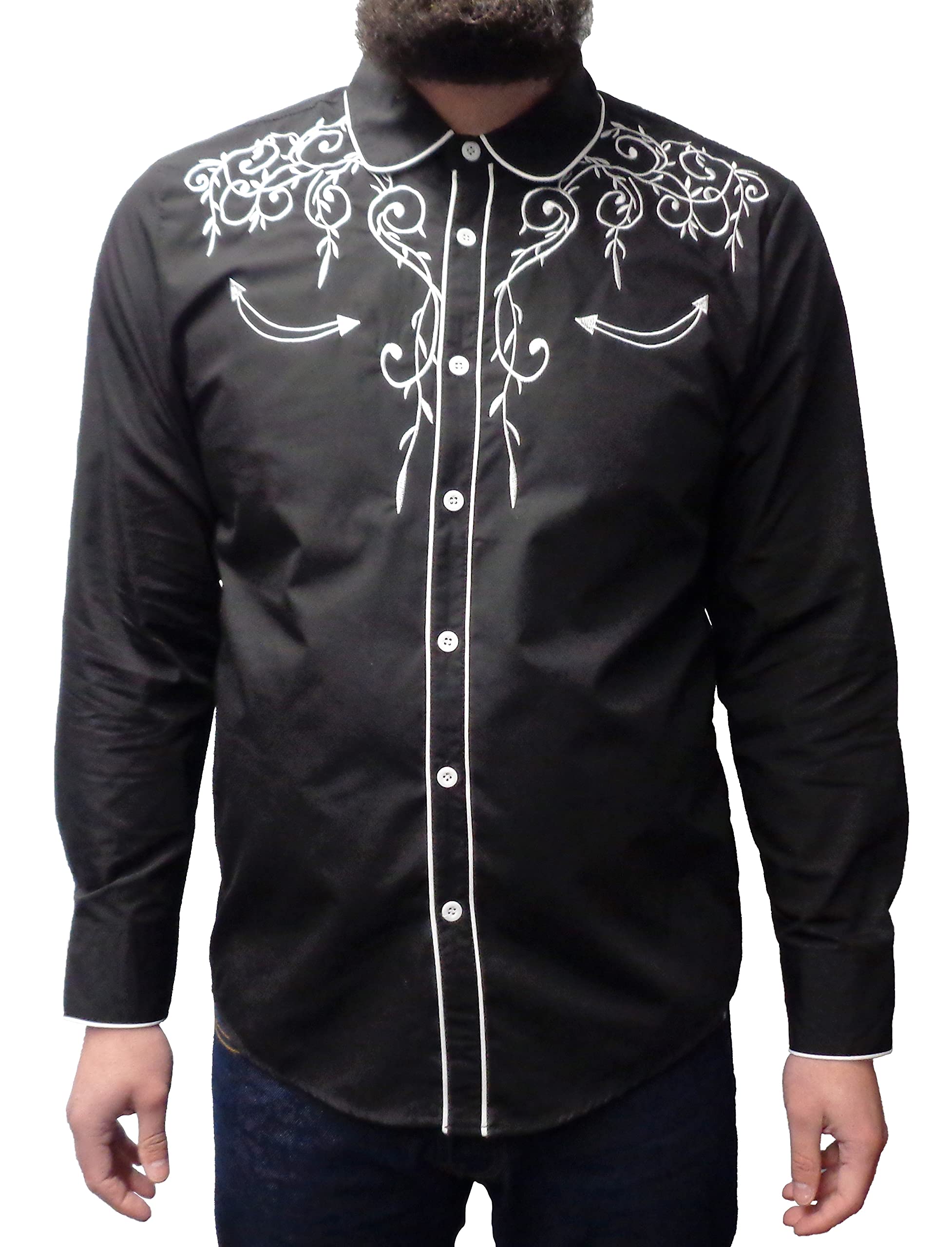 Mazeys Mens Embroidered Cowboy Shirts (XX Large, Black)