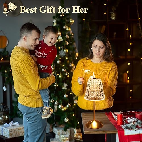 Miniatura 7 de Lámpara inalámbrica, lámpara de mesa de cristal regulable de 3 colores, lámpara LED dorada, lámpara táctil de cristal de diamante, lámpara pequeña