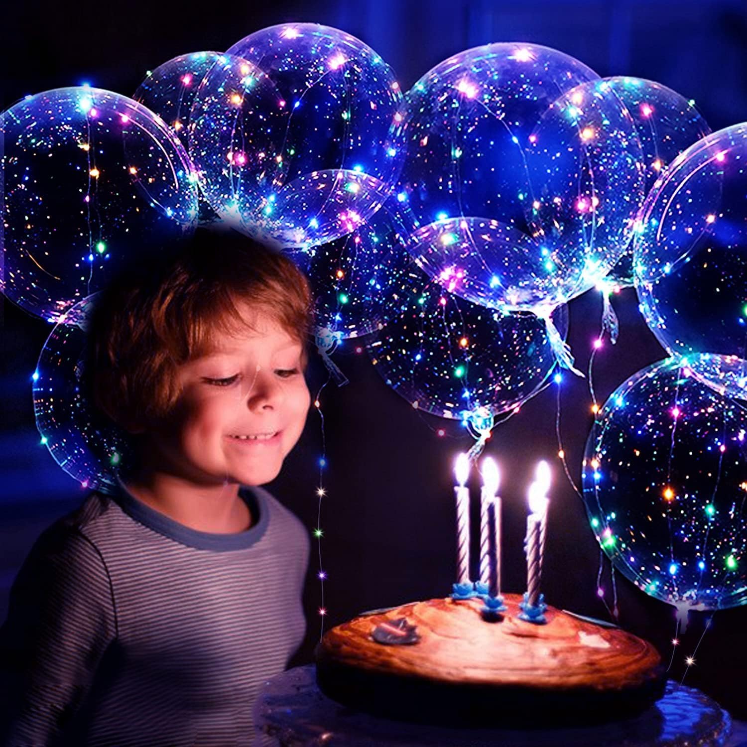 LED Bobo Balloons 10 PACKS,20 Inches Light Up Balloons Helium Style,Glow Bubble Balloon for Christmas Wedding Birthday Valentines Day Halloween Party Supplies Decorations (Colorful)