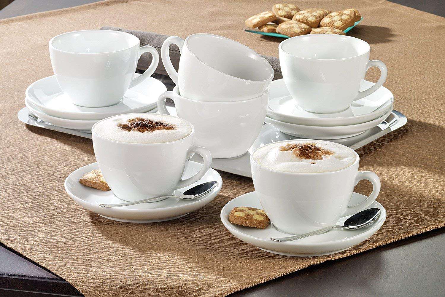 Esmeyer Bistro Filiżanki do cappuccino ze spodkami, porcelanowe, białe, 33,5 x 20,5 x 15 cm