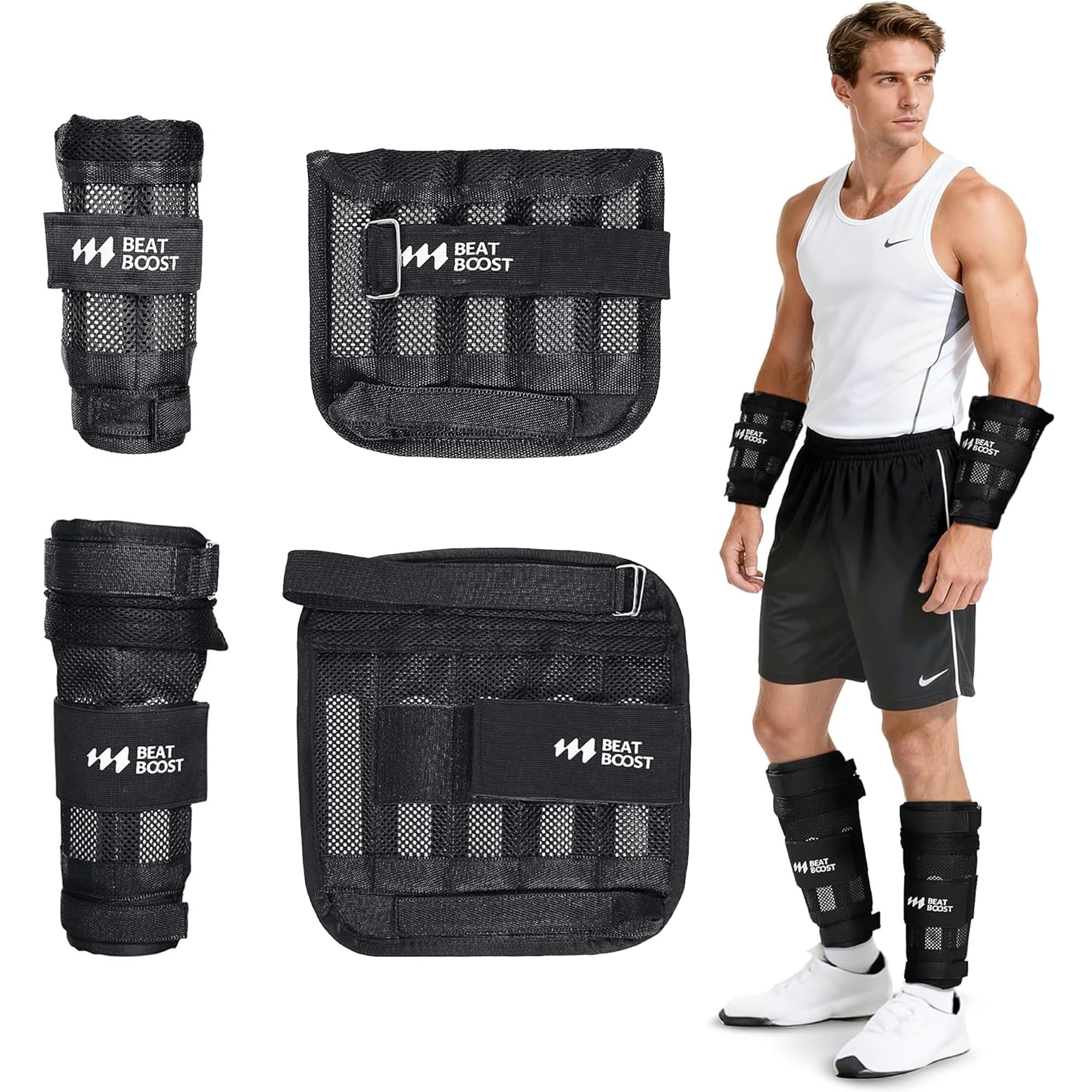 Ankle Wrist Weights 4lb 10lb 15lb 20lb 25lb 30lb BeatBoost Adjustable Leg Arm Weights for Men Walking Pilates