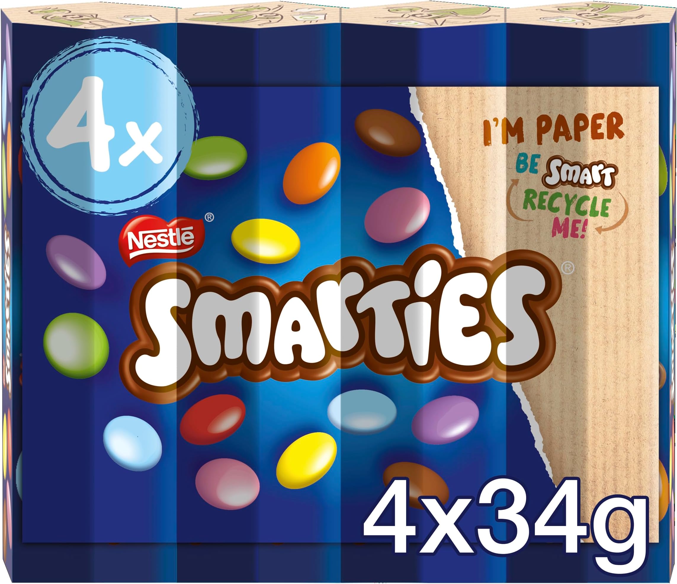 Smarties Milk Chocolate Sweets Tube Multipack | 4 x 38g Colourful Candy-Coated Chocolate in Iconic Tubes | Fun Treat for All Ages