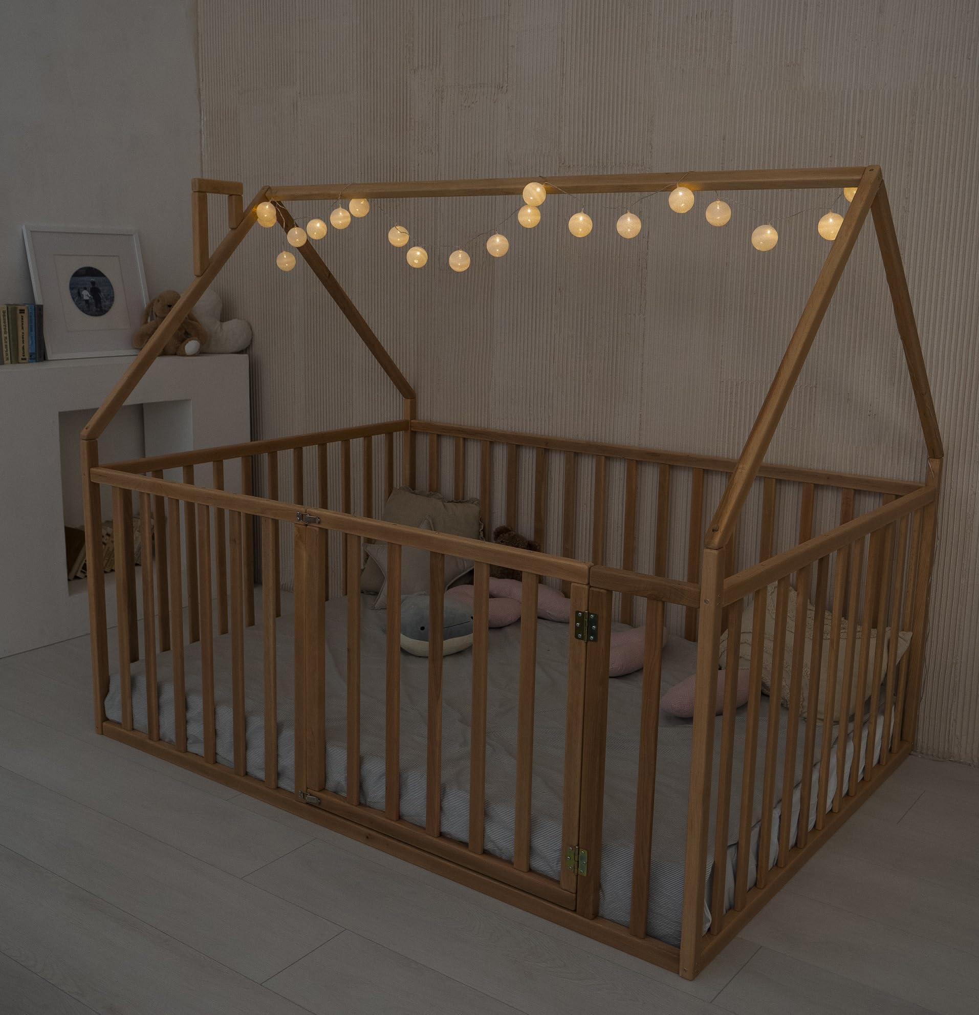 BUSYWOOD Toddler Floor Bed - Montessori Bed - Twin Floor Bed - Wooden Toddler Bed - Floor Bed with High Rails - Toddler Floor Bed Full, Queen, King, Small, Floor Toddler Bed (Model 21)