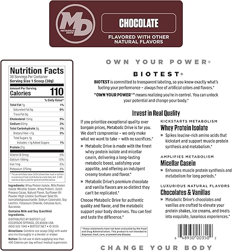 Miniatura 8 de Biotest Metabolic Drive - Proteína baja en carbohidratos y apta para dieta cetogénica, aislado de suero de leche, caseína micelar, vainilla de 2