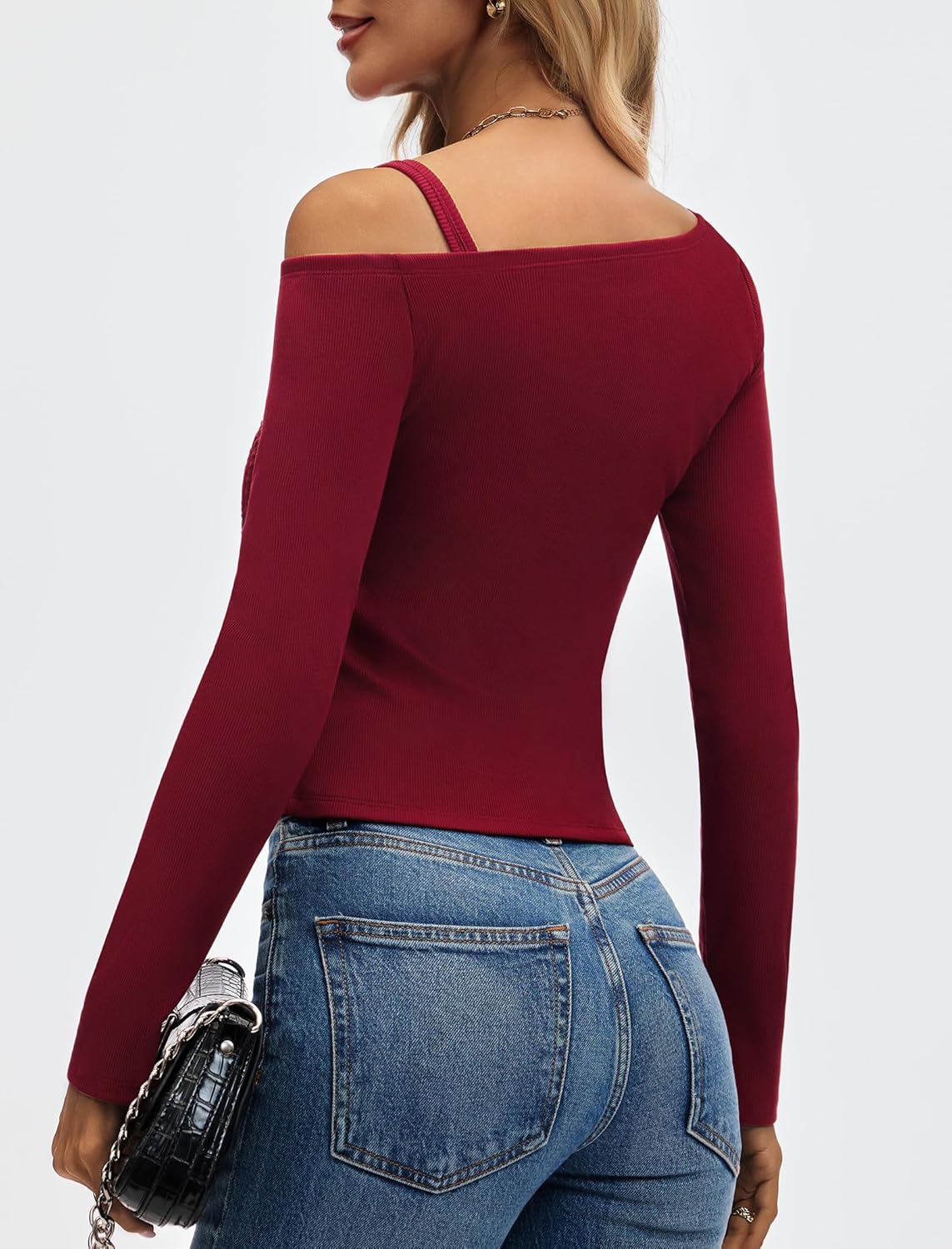 Asymmetrical Tops for Women Cold Shoulder Ribbed Fitted Long Sleeve Going Out Top Date Night Shirt 2026 Spring - Image 4