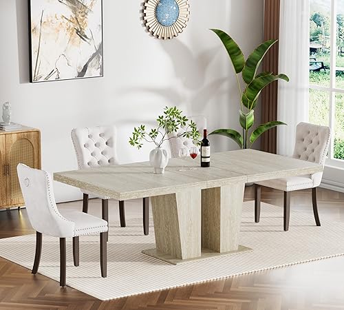 Miniatura 46 de Henf Juego de mesa de comedor extensible de 7 piezas para 6, 63"-79" juego de mesa de cocina extensible con veta de mármol blanco con 6 sillas Negro