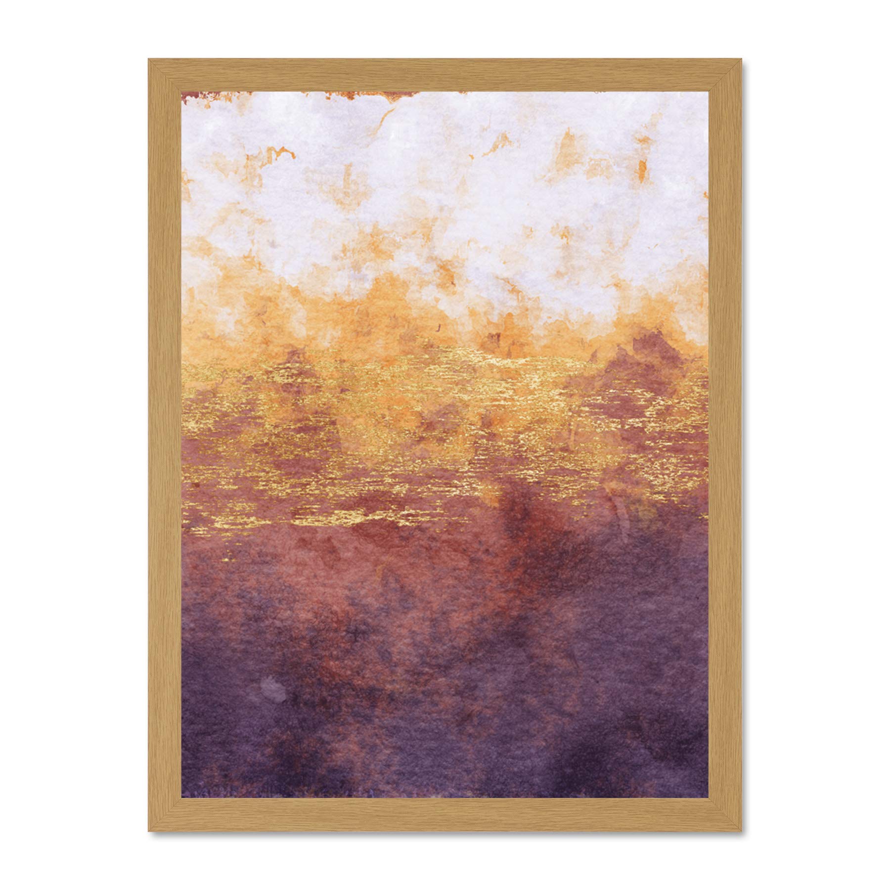 Abstract Purple Yellow Gold Watercolour Large Framed Wall Art - Artery8 - W18 inch x H24 inch