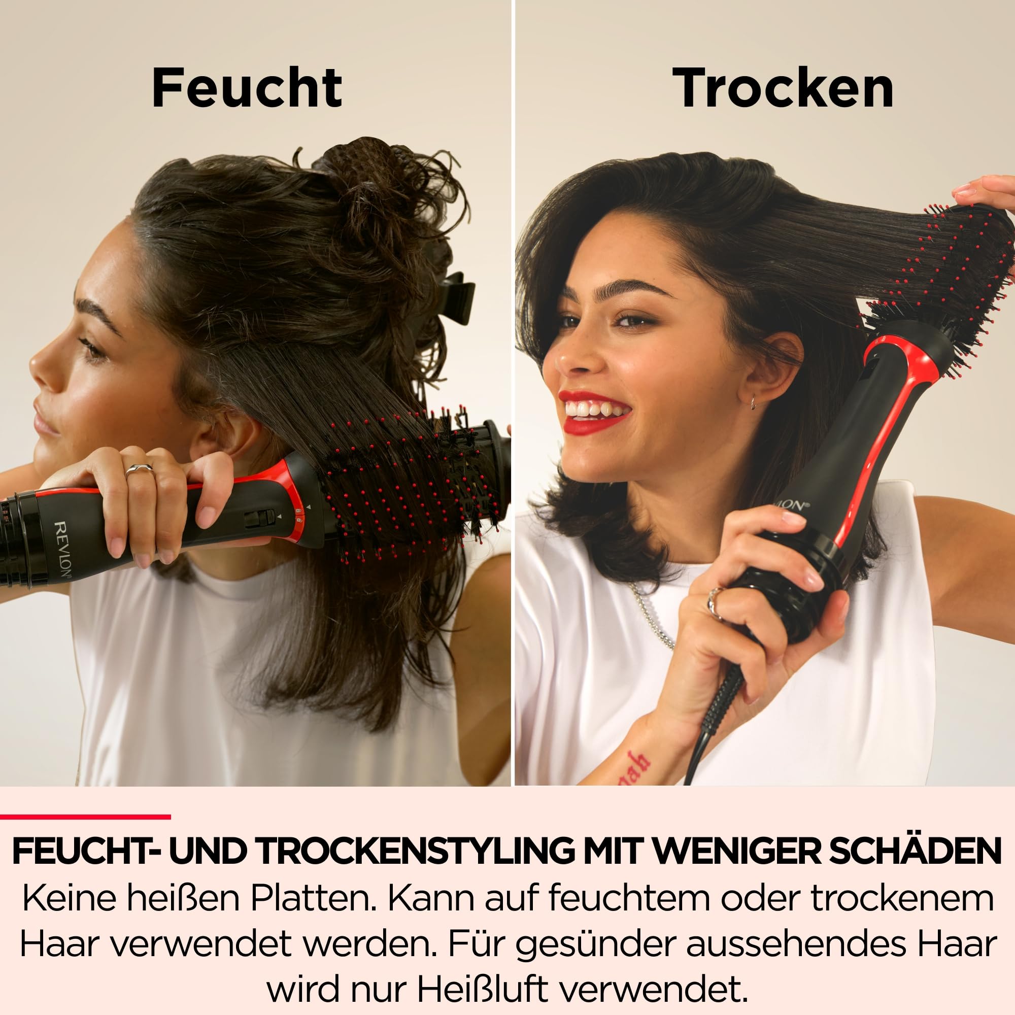 REVLON PROFESSIONAL One-Step Volumiser Plus (Abnehmbarer Kopf, Keramik-Titan-Platte, Gemischte Styling-Borsten mit Aktivkohle-Pins, Turmalin Ionic Technology), RVDR5298E