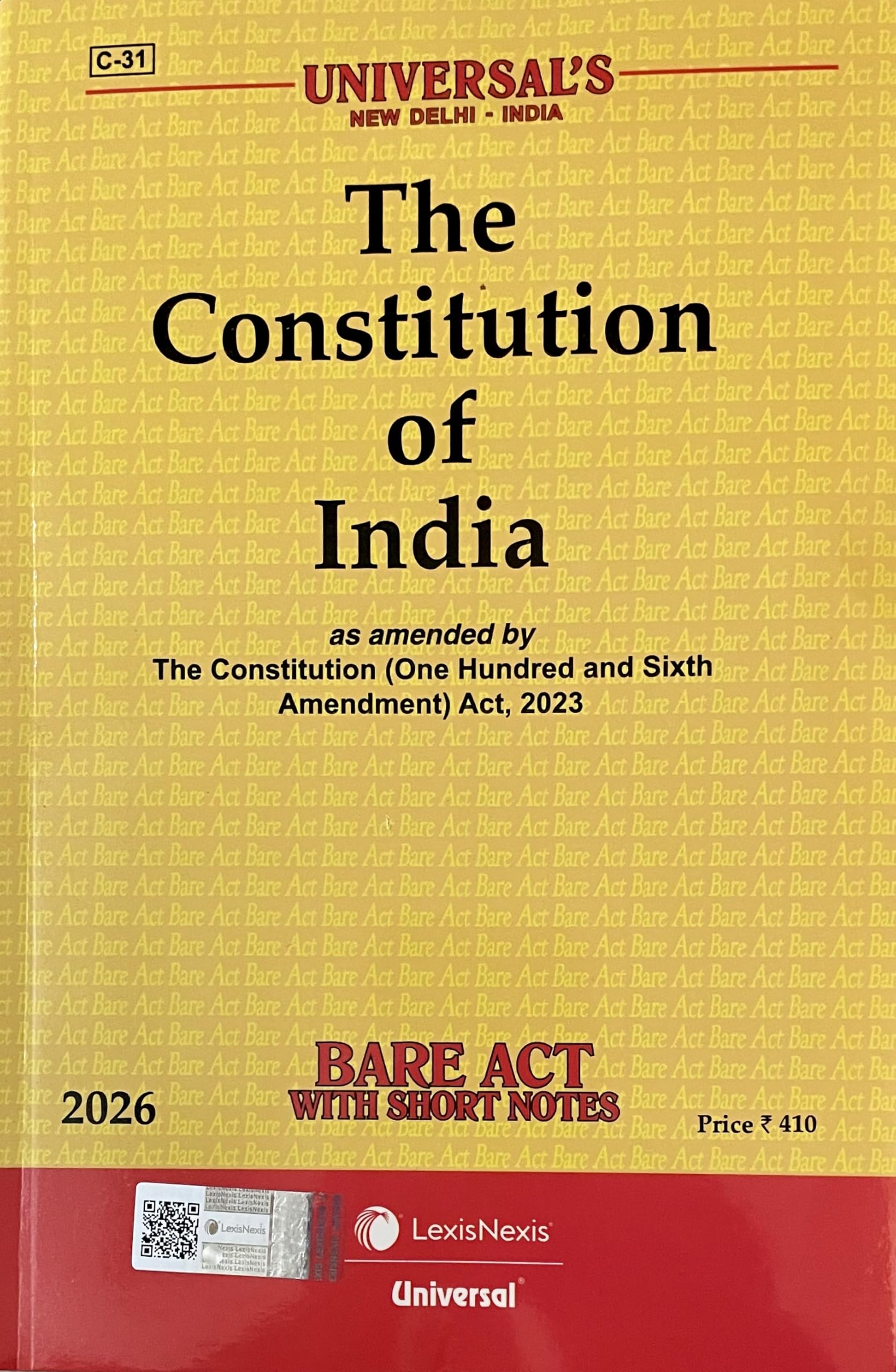 Universal Constitution of India 2026 Bare act latest edition