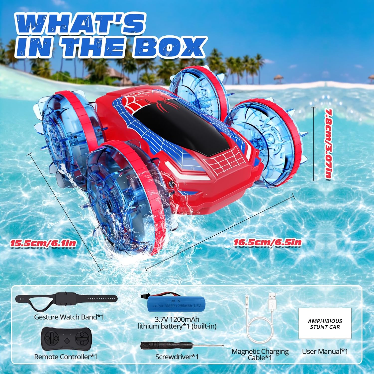 Tecnock Amphibious Remote Control Car Boat, 4WD Gesture RC Cars with Magnetic Charging, 60 Min Playtime, LED Lights, Pool Toys for Kids Ages 6-12, Gift Toys for Boys Girls - Image 8