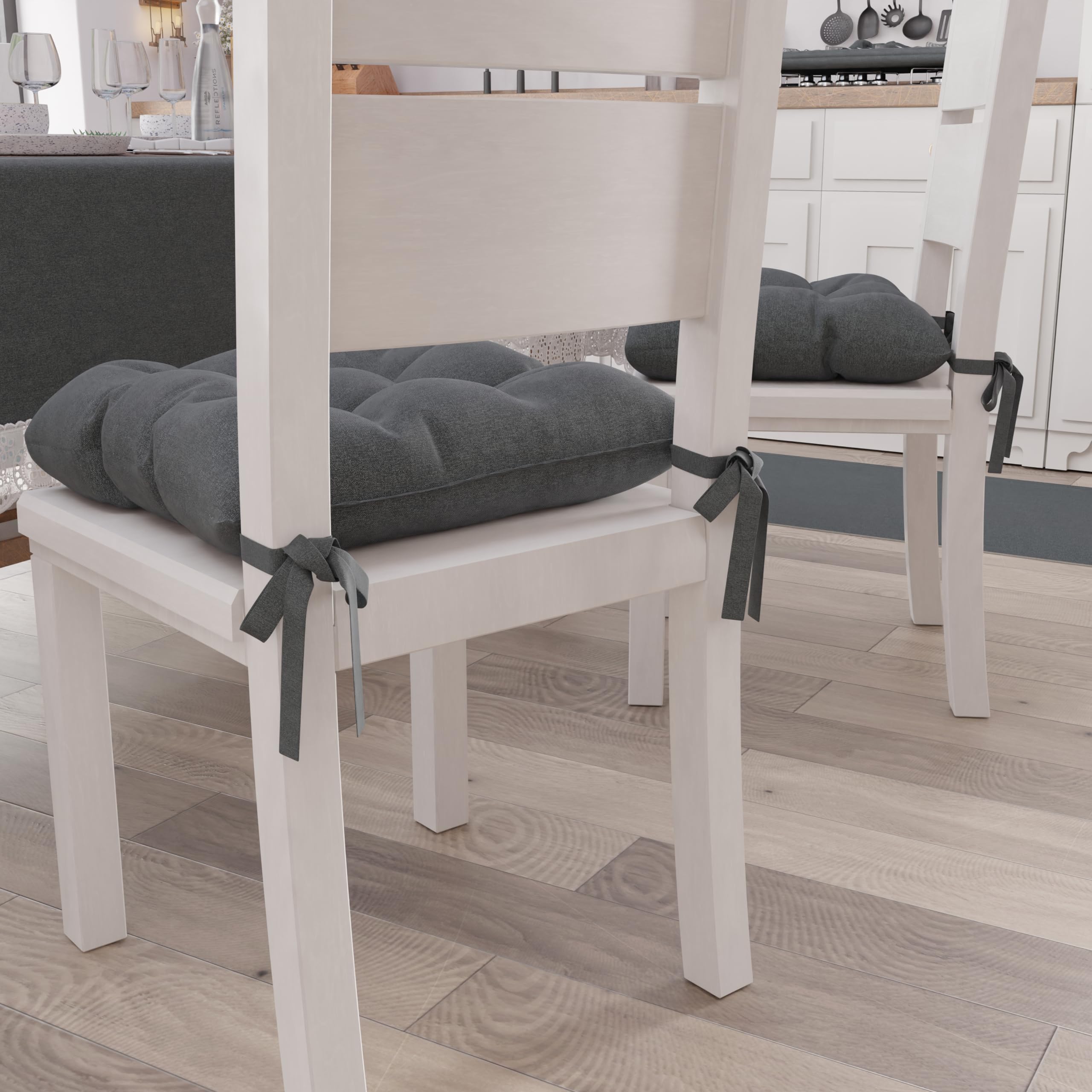 PETTI Artigiani Italiani - Sitzkissen für Küchenstuhl, Set mit 6 Kissen für Küchenstühle, aus Baumwolle mit Bändern, dunkelgrau, 100% Made in Italy