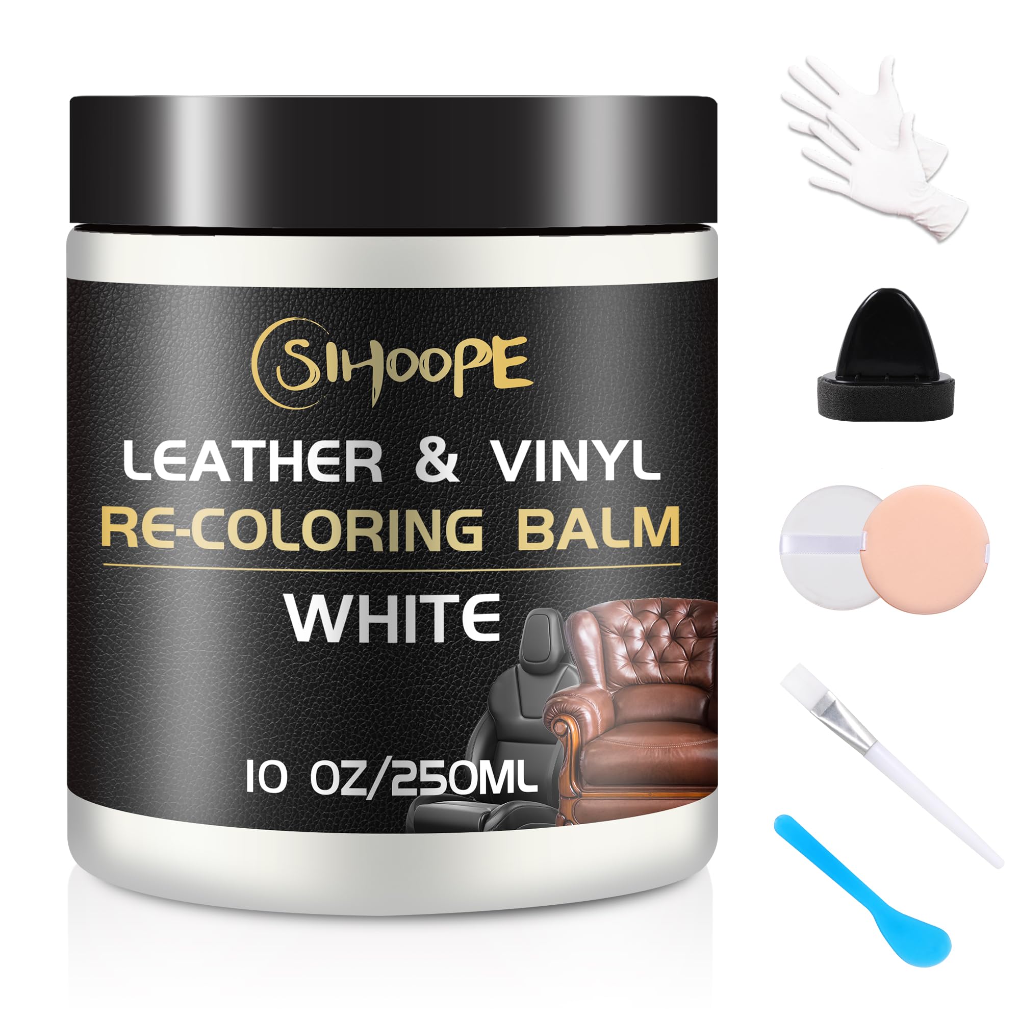 Leather Recoloring Balm Restoration - Leather Dye Vinyl Paint Leather Color Restorer Car Seats Furniture Couch Chair Shoes Boots Purse Jacket Saddle Fade Stain Scratch Repair Cream(White)