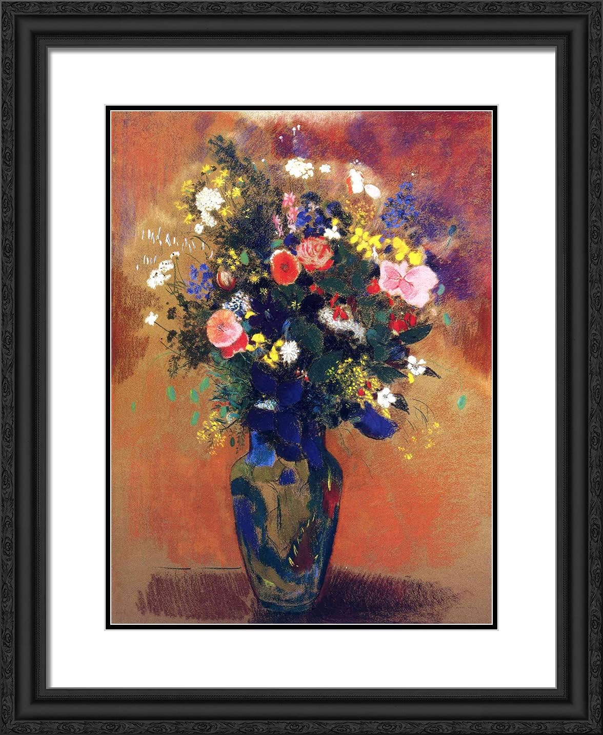 ArtDirect Redon, Odilon 20x24 Black Ornate Framed Art Print with Double Matting Titled: Large Bouquet ll