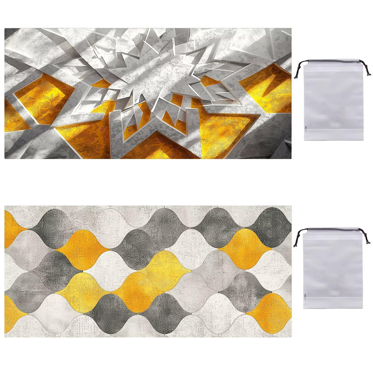 Strandtuch XXL 2er Set 80 x 160 cm, Groß Schnelltrocknendes Mikrofaser Handtuch, Sandfrei Badetuch, Summer Must Haves, für Damen Herren Reise Urlaub Sauna, mit Tasche (Nordeuropa Gelb Grau) B-88