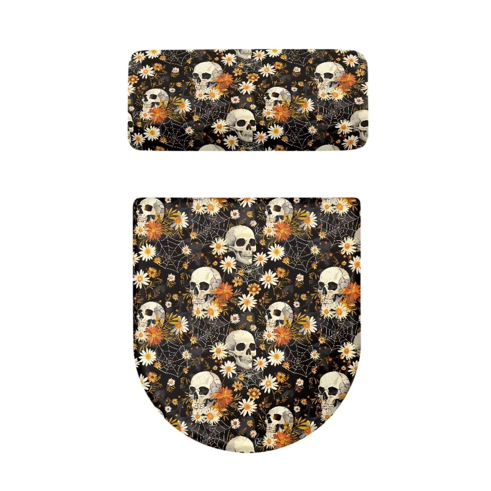 Rweroyiu Skull Flower Toiler Lid Cover Toilet Tank Cover 2Pcs Toilet Seat Covers Stretch Toilet Covers Set for Bathroom Home Decor Universal Toilet Lid Cover