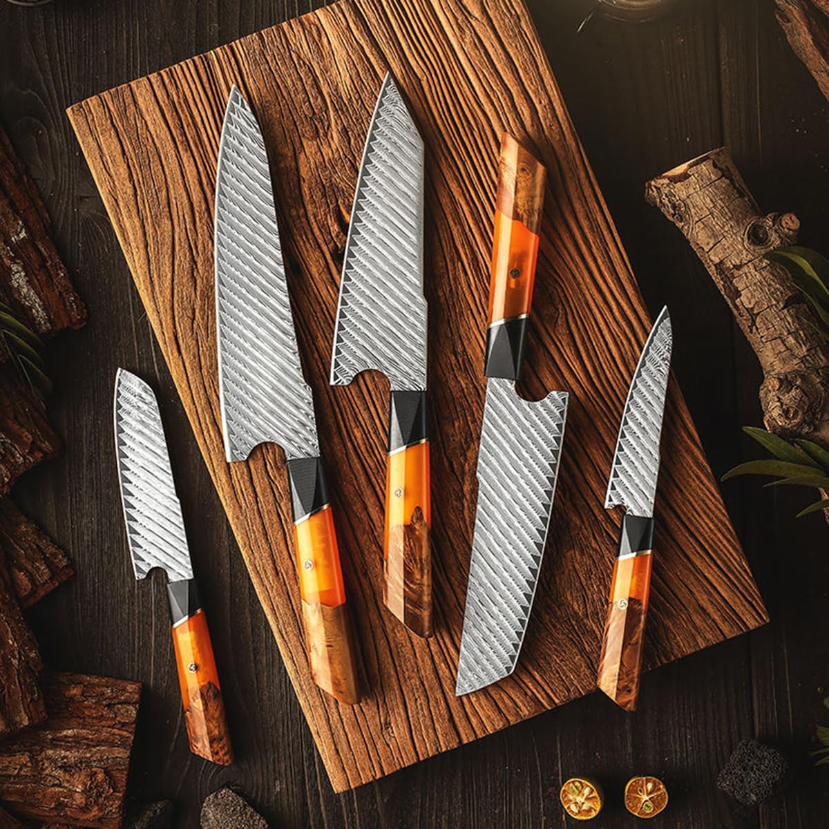 Kitchen Utensils Set 5 Piece Damascus Kitchen Knife Set Professional Forged Handmade Sharp High Carbon Stainless Steel Blade