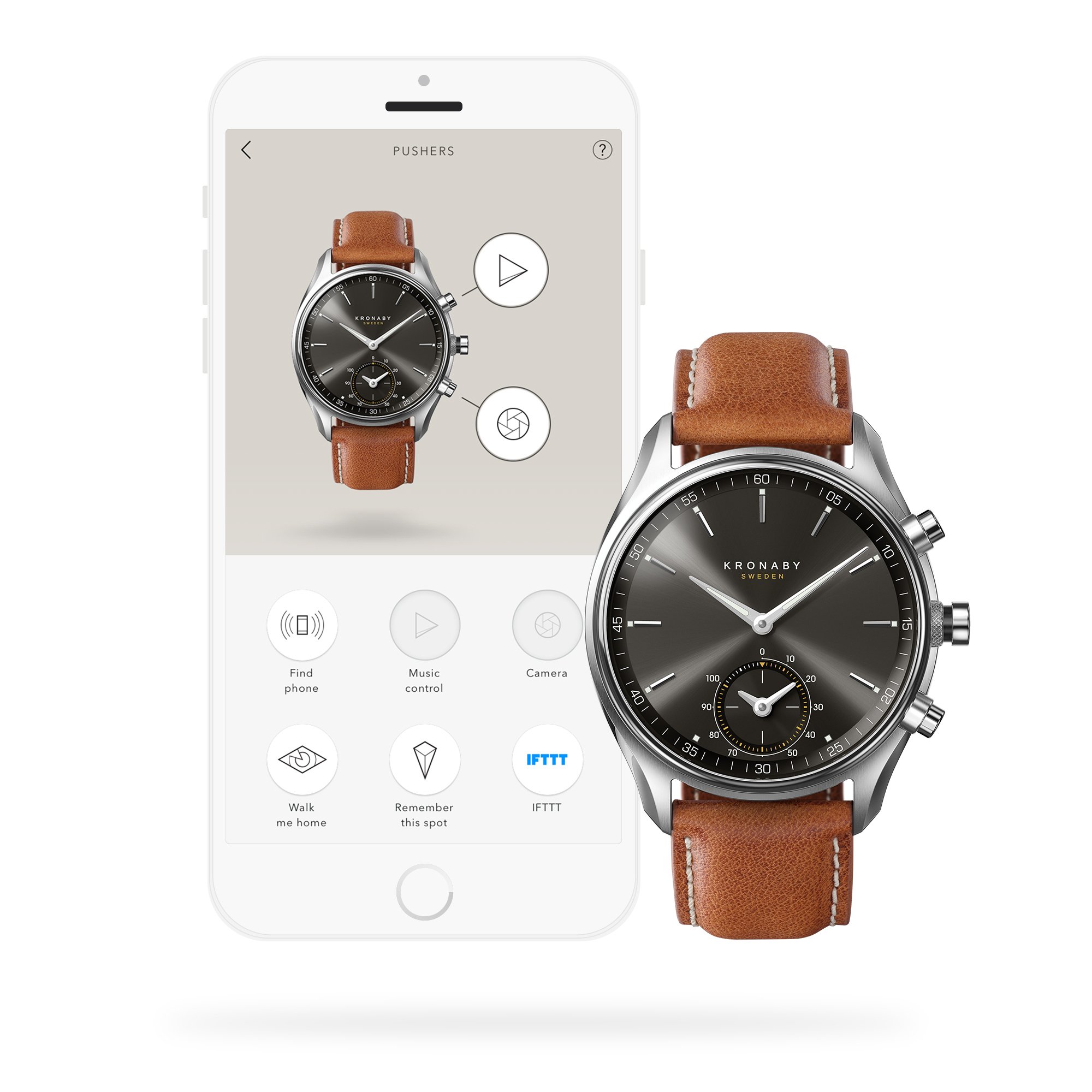 Kronaby S0719/1 męski hybrydowy smartwatch brązowy Sekel, Srebrny, pasek