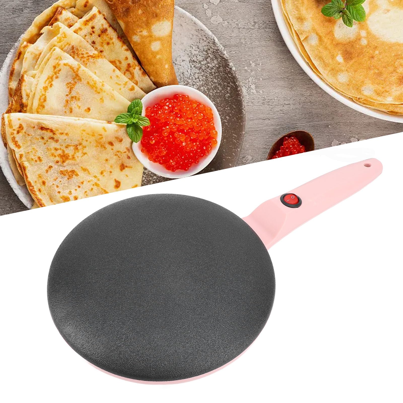 Elektrischer Crêpes-Maker, 8-Zoll-tragbarer Crepes-Maker, Crêpes-Pfanne und Antihaft-Tauchplatte, Hand-Pfannkuchenmaschine mit Teigspatel, für Pfannkuchen, Tortilla