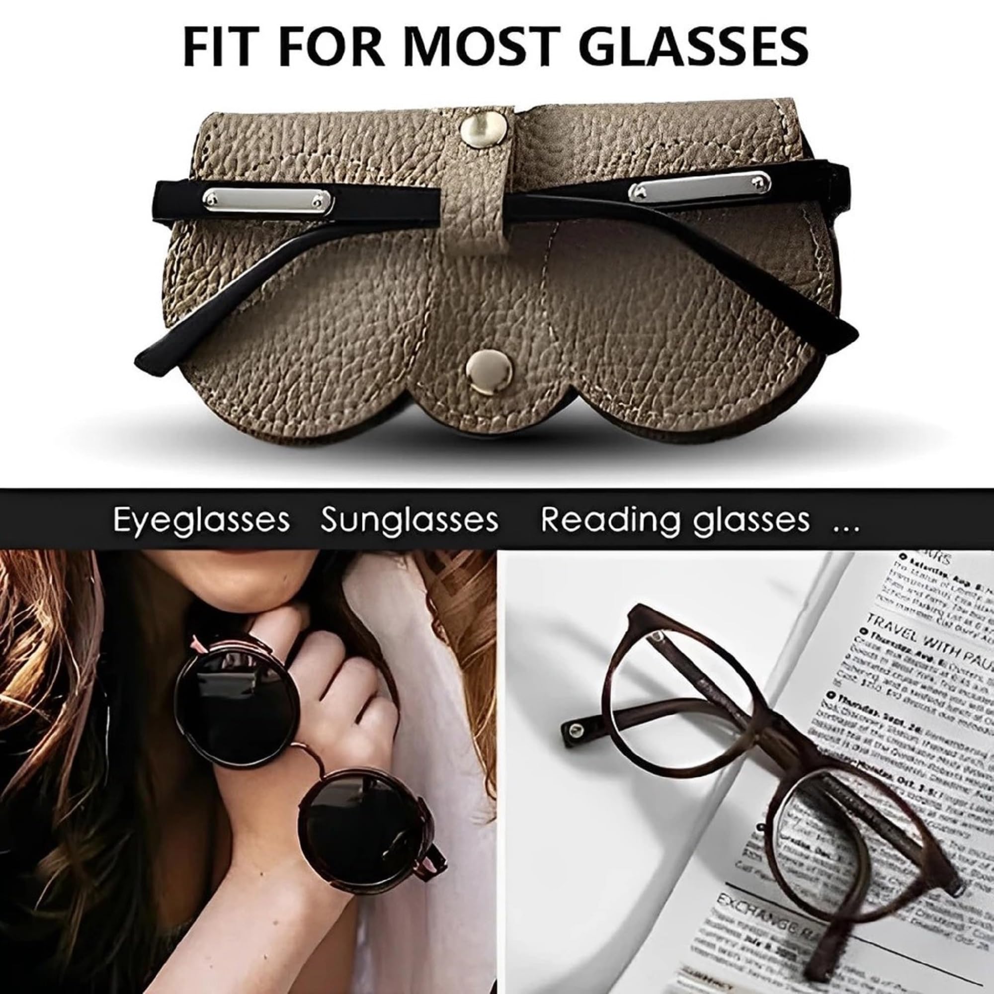 VIVUE 2 PCS Sunglasses Case Cover For Men & Women | PU Leather Eyewear Glasses Case With Hanging Strip For Bag | Snep Button Cover Protect Your Eyeglasses, Spectacles, Goggles, Organizer For Travel - Image 7 thumbnail