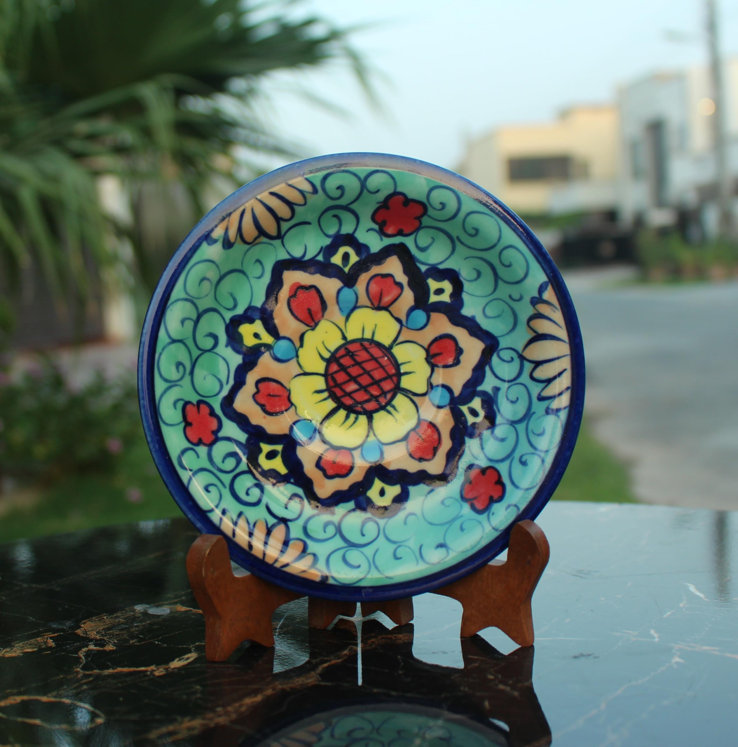 Set of nine traditional handmade and handpainted multani blue