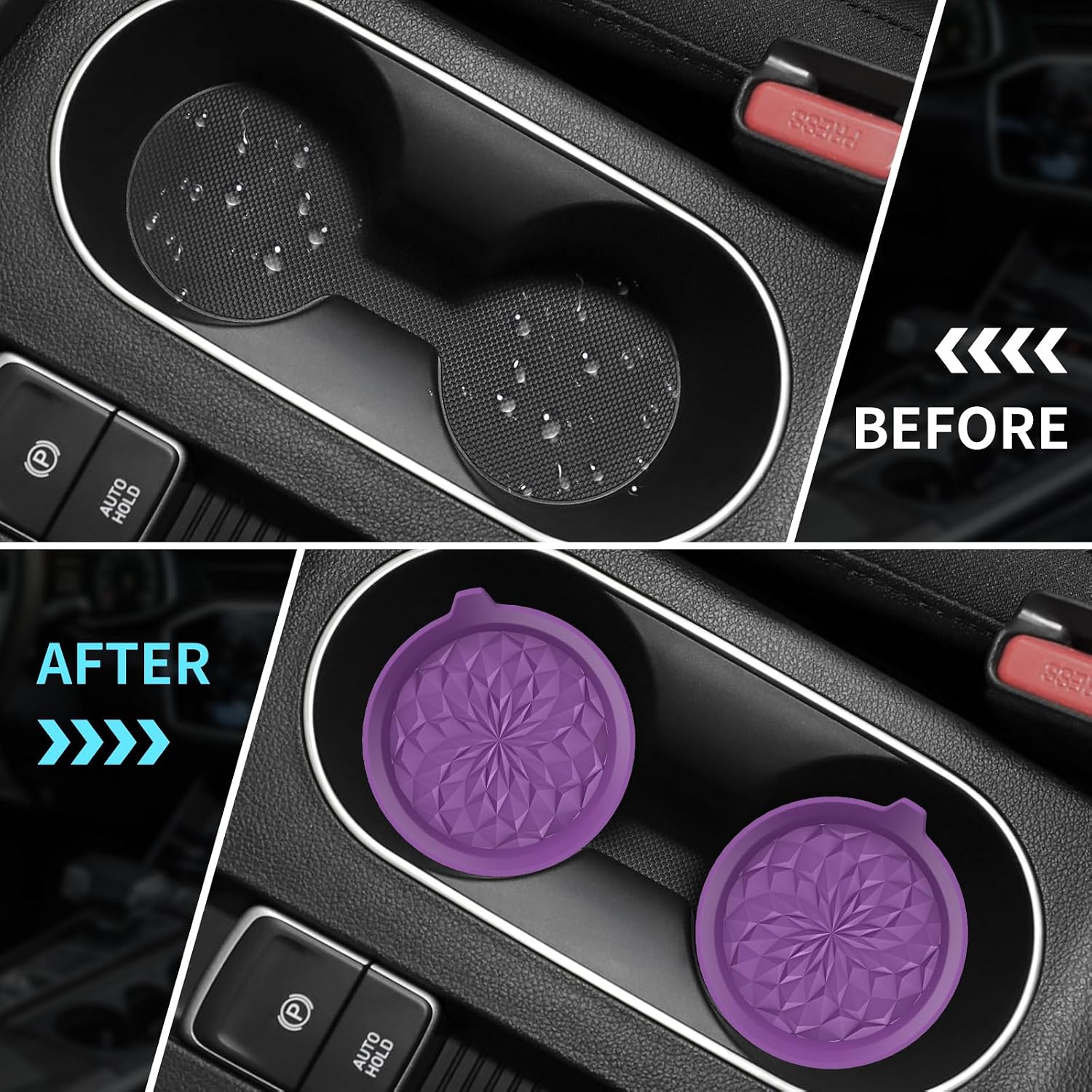 ME.FAN Car Cup Coasters [4 Pack] Silicone Cars Coasters - Universal Non-Slip Recessed Interior Accessories - Cup Holder Inserts Deep Purple image 5