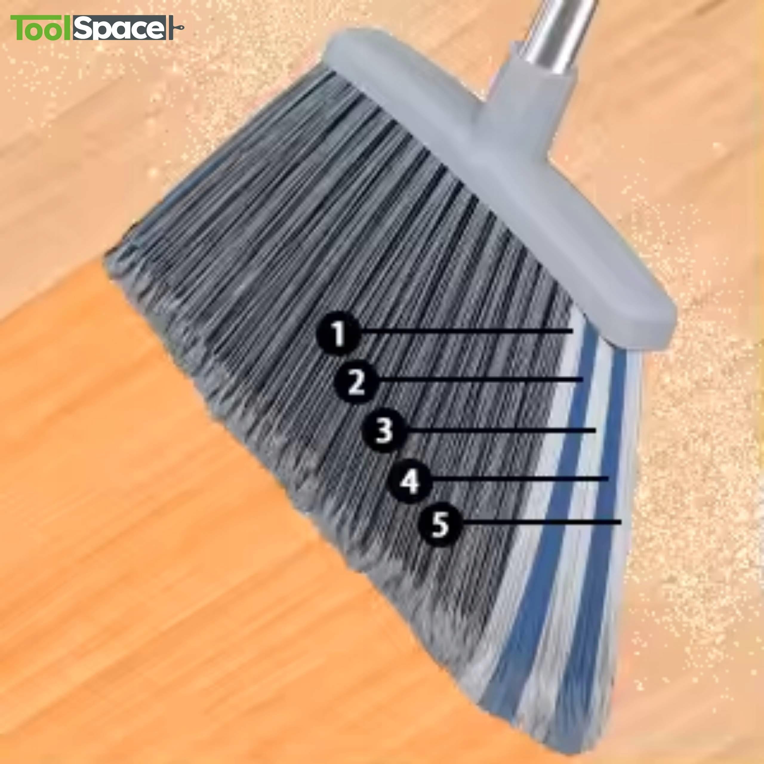 ToolSpace Scopa da Giardino per Esterni 38 cm con Manico Telescopico in Acciaio 133 cm (Altezza 145 cm) Grande Spazzolone Industriale Setole Dure per Pulizia Strada Pavimenti Terrazze Cortili Grigio