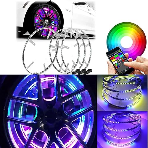 JXOFROAD Luces de llanta de rueda de 15.5 pulgadas con 288 luces LED de colores de ensueño para llanta de automóvil, con control remoto y aplicación