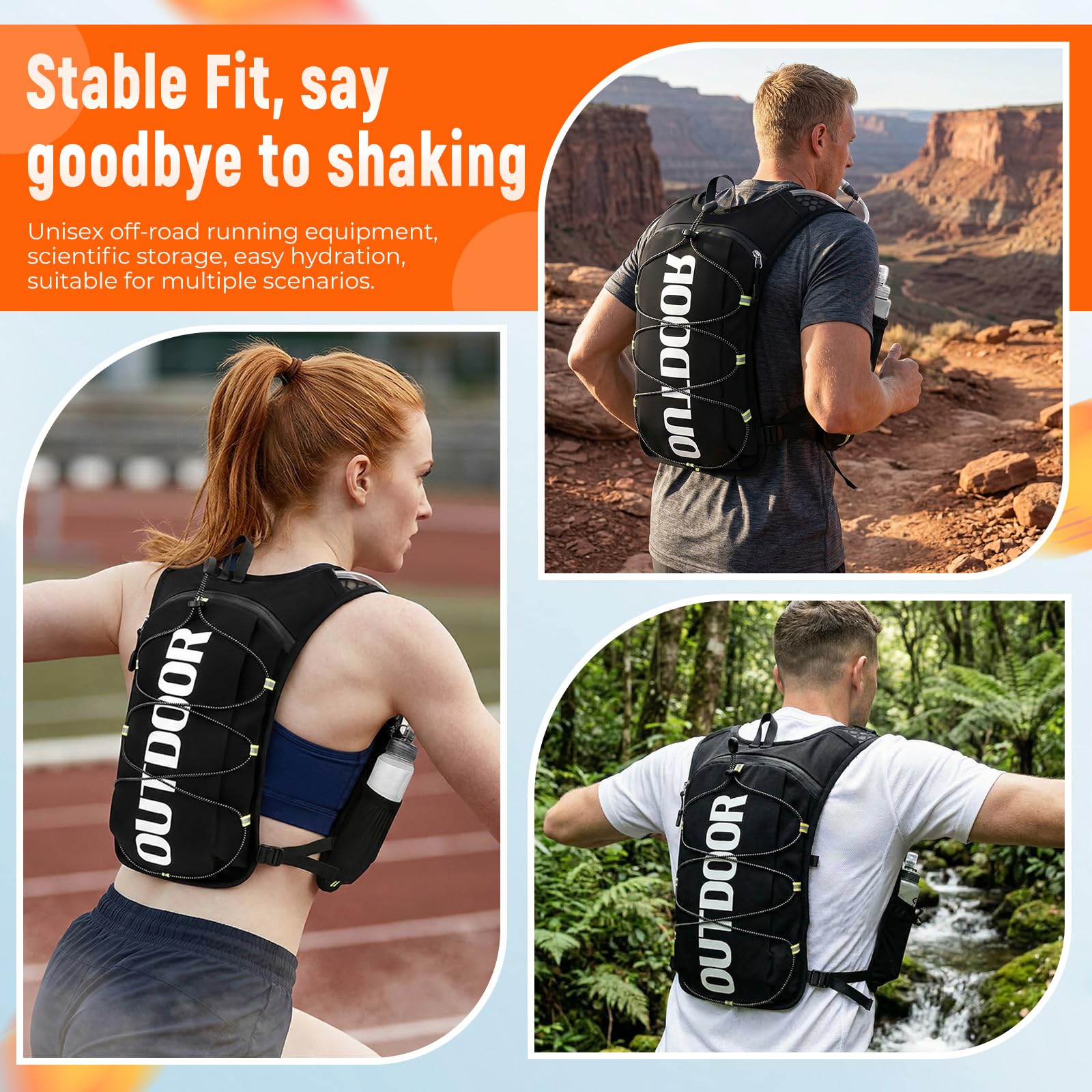 Gilet da Corsa per Uomo e Donna, Zaino Trail Running con 1.5L Sacca Idrica 500ml Borraccie Morbide, Zaino Idratazione Regolabile, Zaino da Corsa per Escursionismo Sentieri Maratone Ciclismo