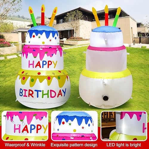 Miniatura 7 de HZGDEJTG Decoración inflable para pastel de cumpleaños de 4 pies, decoración inflable al aire libre con luces LDE, decoración inflable de cumpleaños