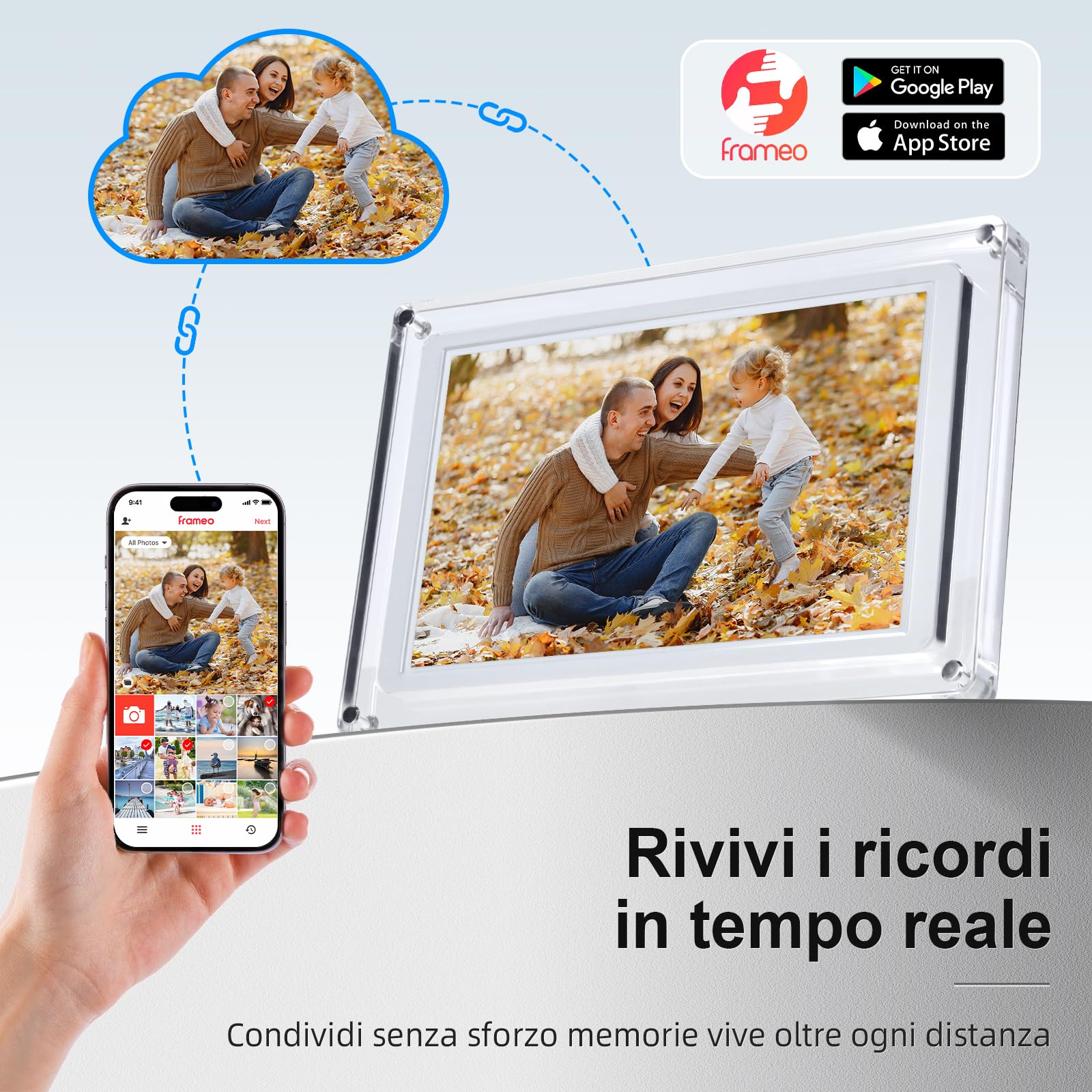 Cornice Digitale Foto, Rollei Smart Frame WiFi 109 10,1 Frameo Portafoto Digitale 32GB 1280x800 Schermo Tattile IPS Condivisione Istantanea di Foto e Video Acrilico Cornice-Digitale-Foto-Frameo-WiFi