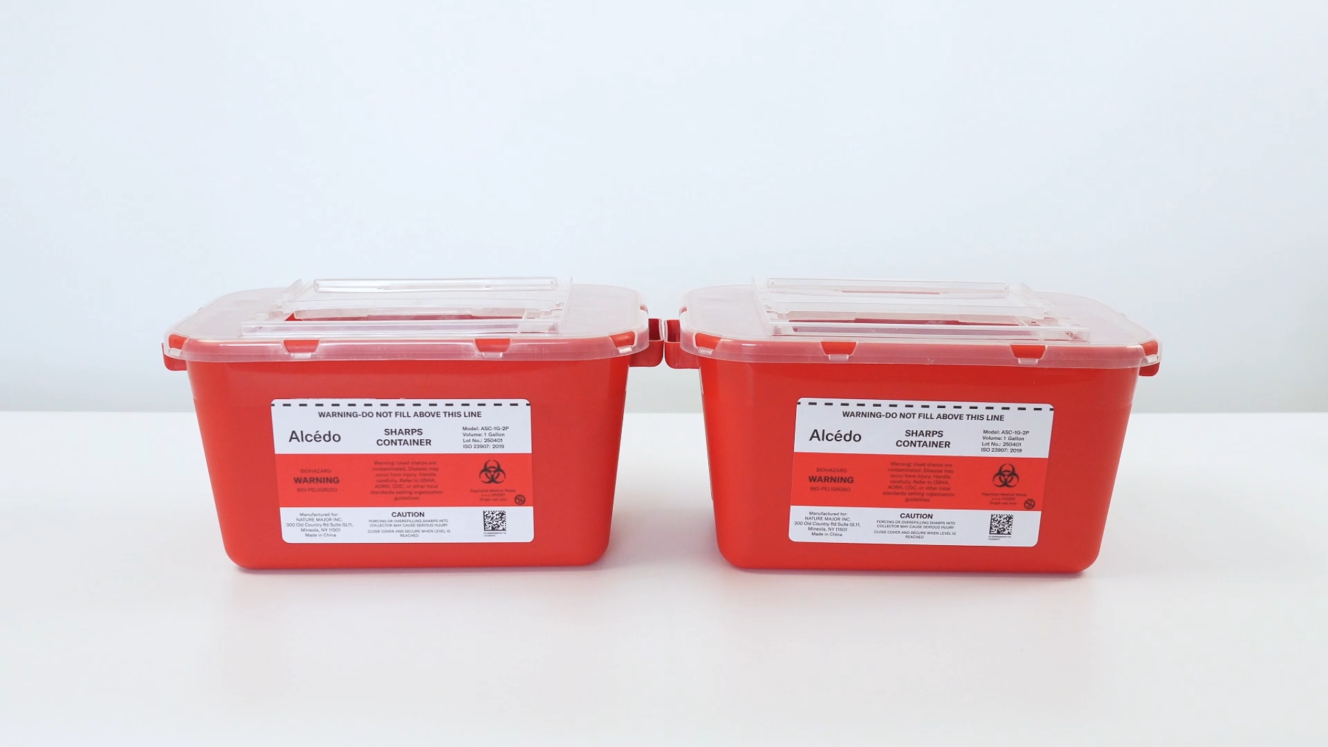 Image of Alcedo Sharps Container 1 Gallon (3-Pack) Home & Professional Use | Biohazard Needle and Syringe Disposal, Built-In Needle Removal Port, Locking Slot for Safe Final Disposal, Clear Lid