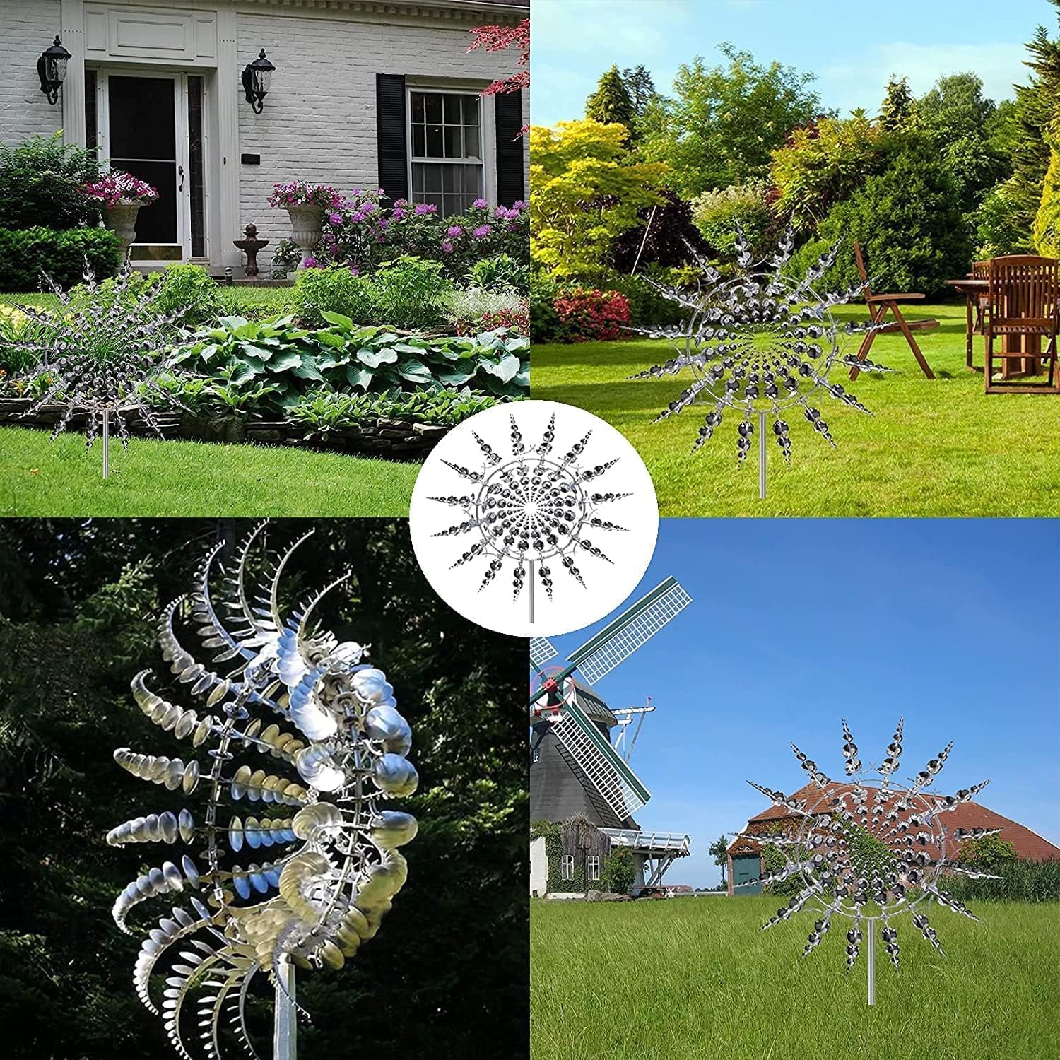 Moulin à Vent en Métal 3D, 30cm Sculpture avec Piquet de Jardin en Métal | pour Terrasses Extérieures, pour Patio Pelouse & Jardin Décoration Ornementale